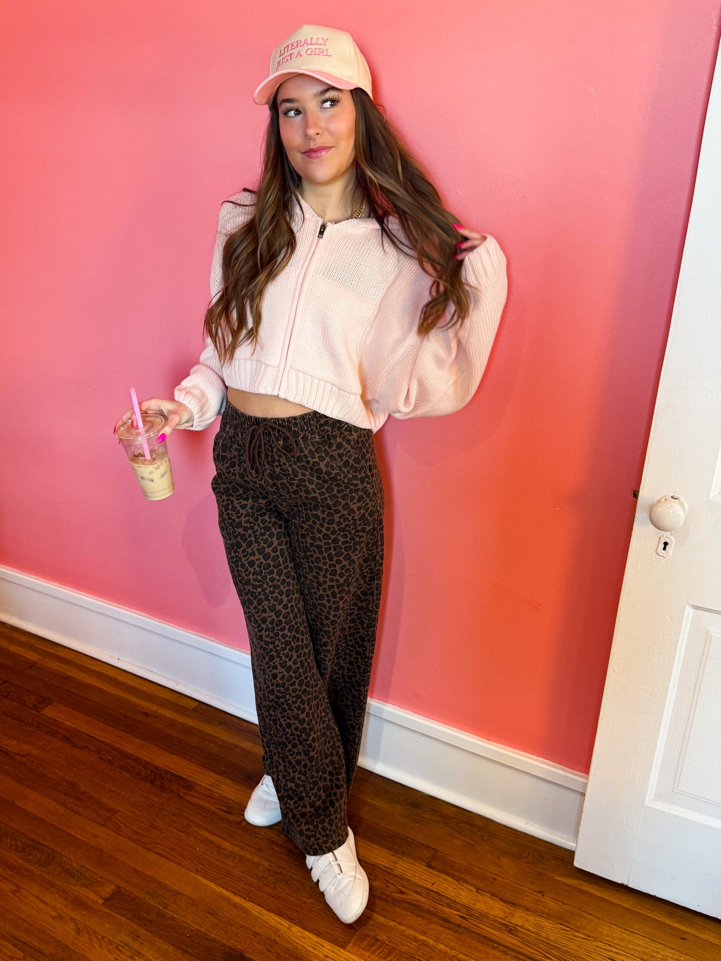 Pretty in Pink Knit Zip Up Hoodie Sweater