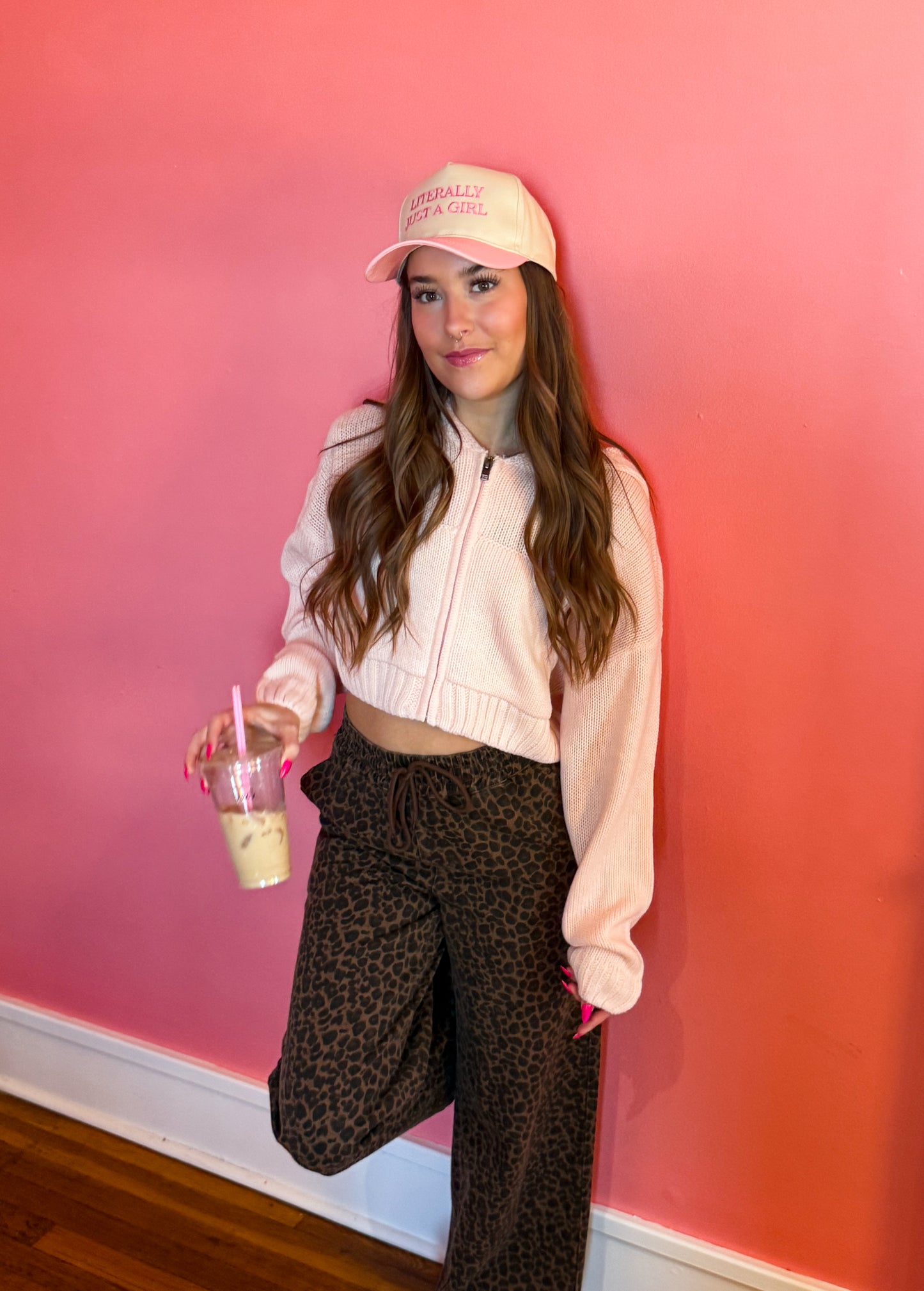 Pretty in Pink Knit Zip Up Hoodie Sweater