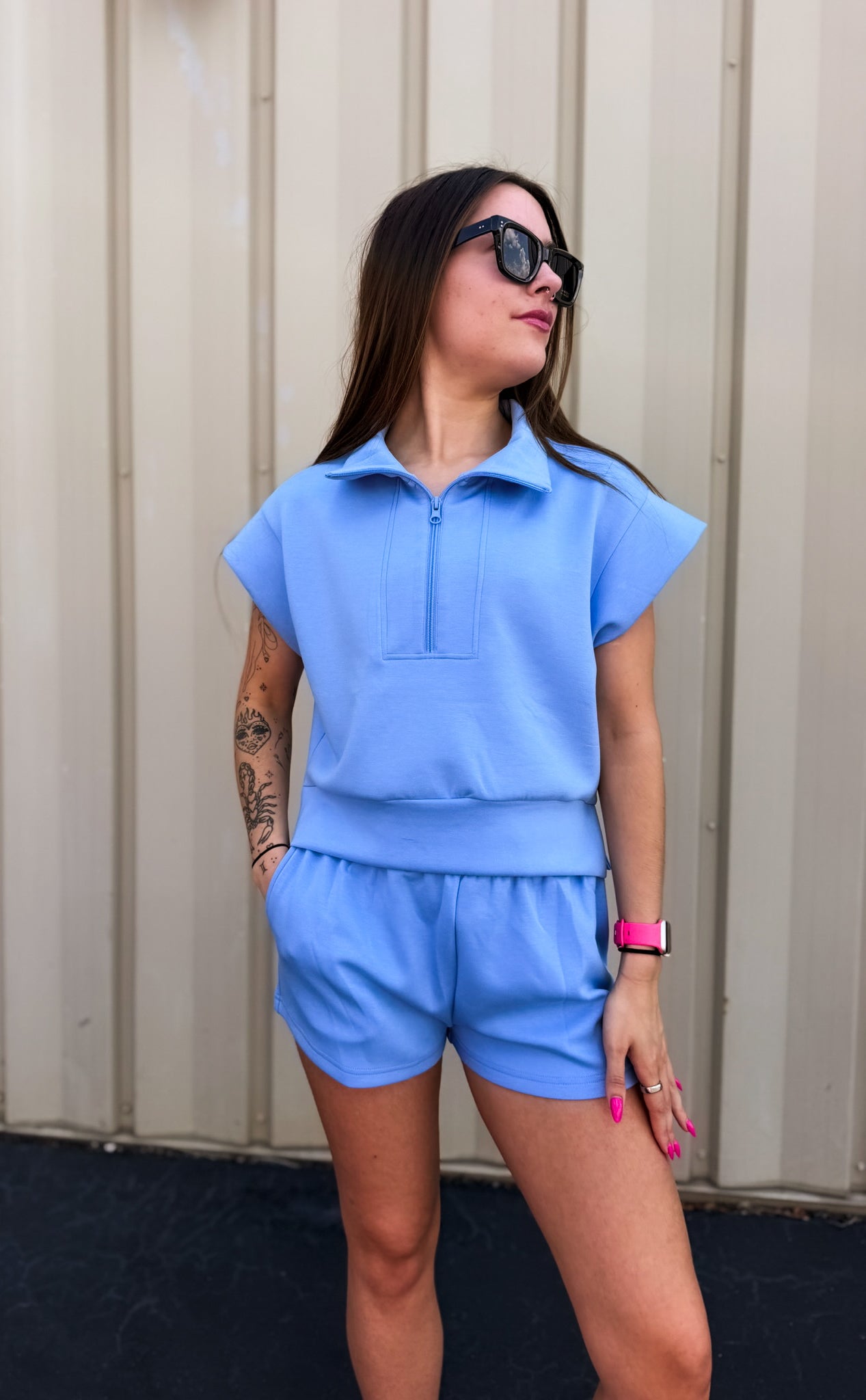 Salty Blue Cloud Fleece Short Sleeve Pullover