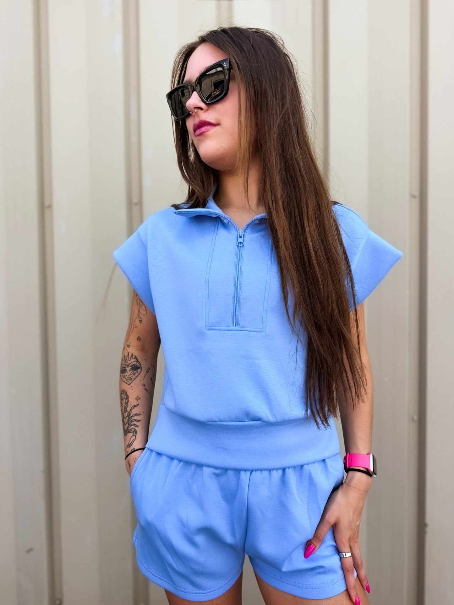 Salty Blue Cloud Fleece Short Sleeve Pullover
