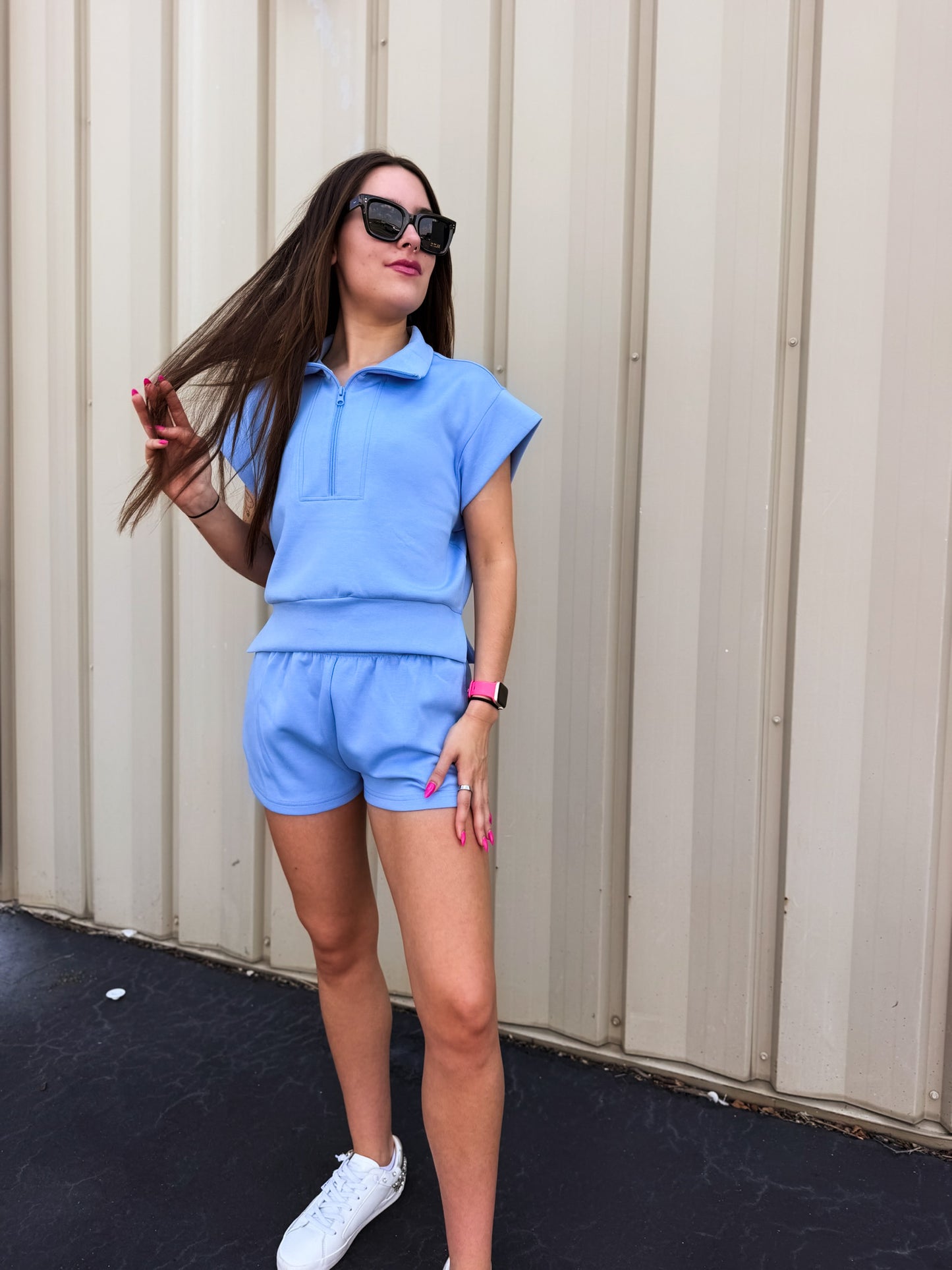 Salty Blue Cloud Fleece Short Sleeve Pullover