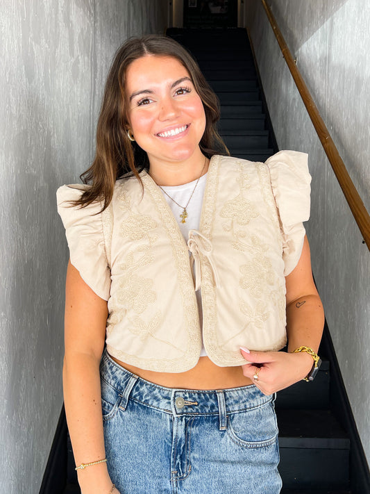 Embroidered Cream Vest