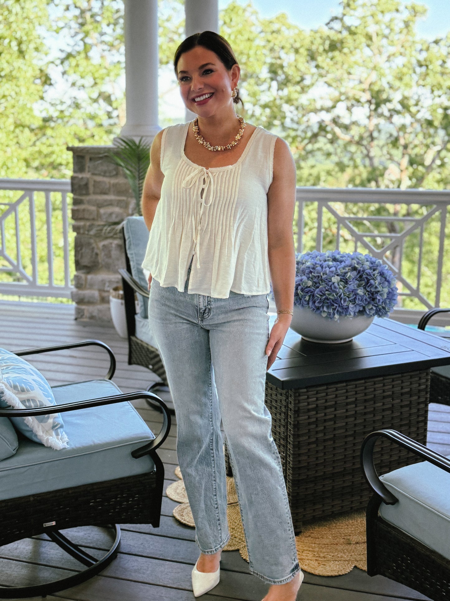 Whisper Pleated Tank in Oatmeal
