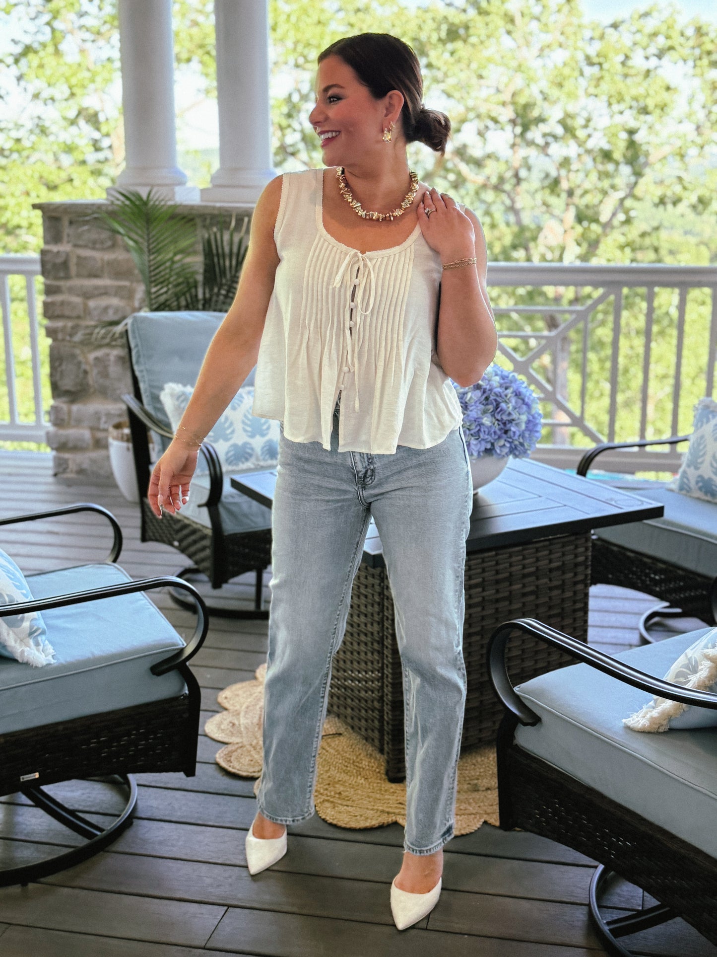 Whisper Pleated Tank in Oatmeal