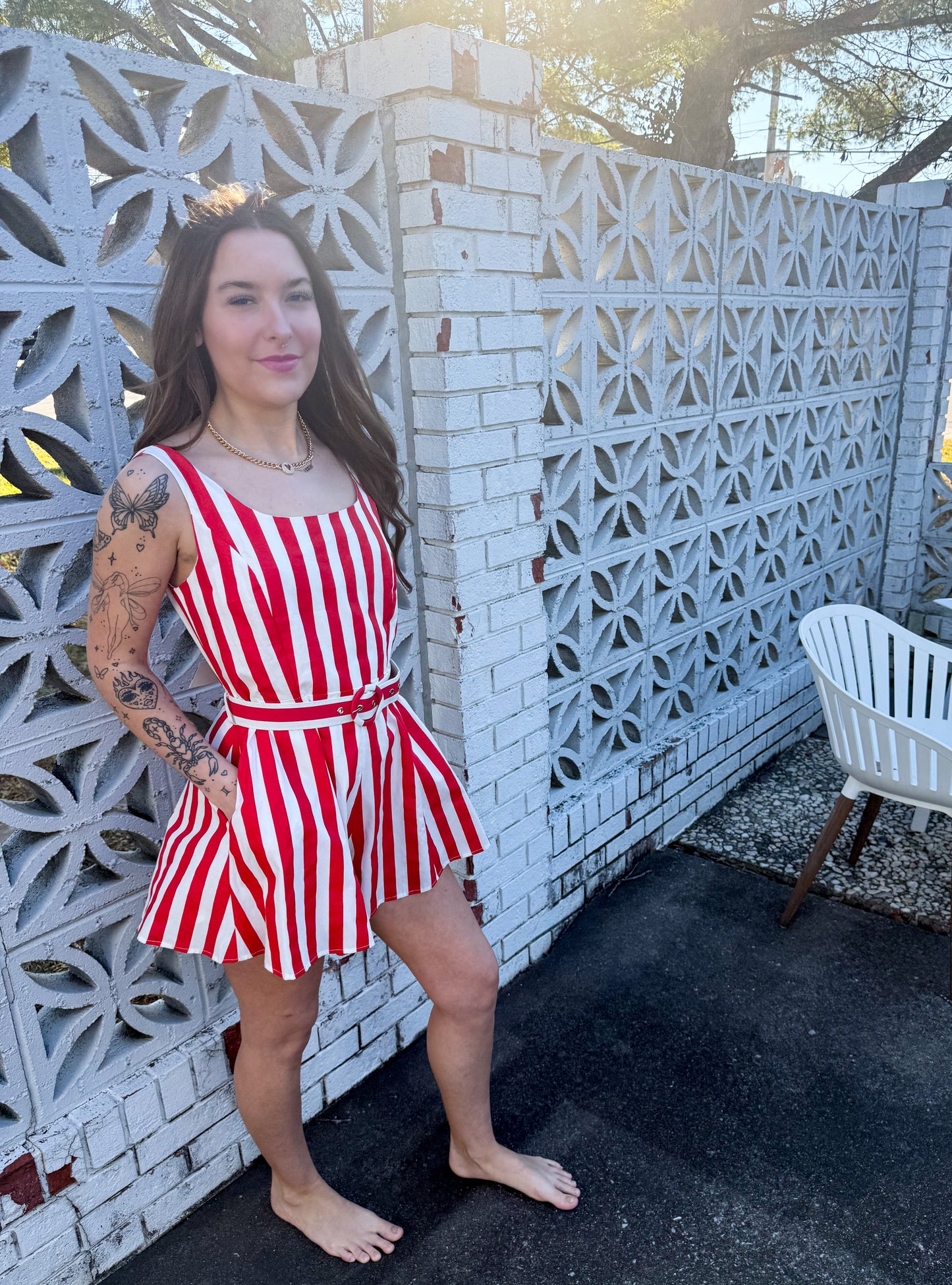 Cherry Red Stripe Alessandra Romper