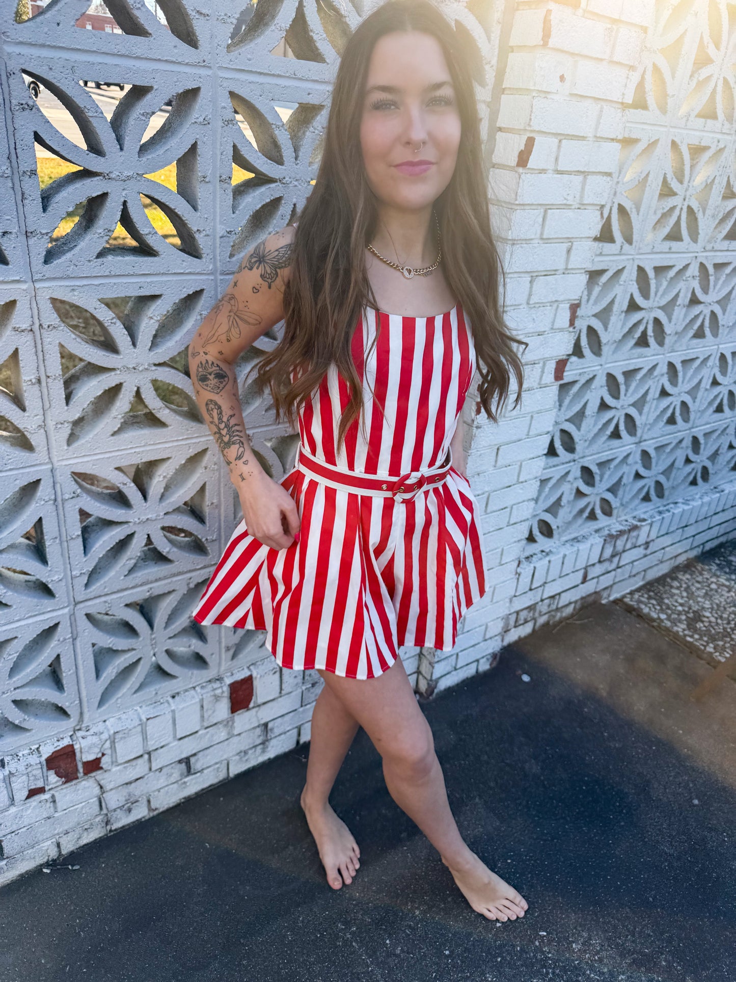 Cherry Red Stripe Alessandra Romper