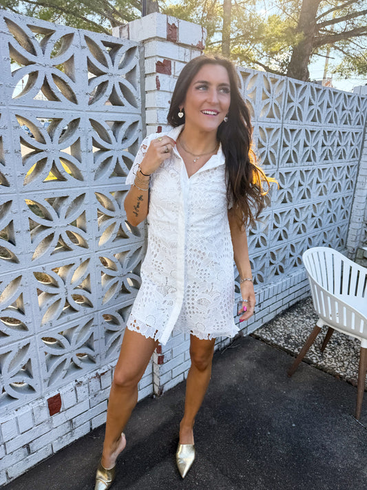 Ivory Afternoon Lace Shirt Dress
