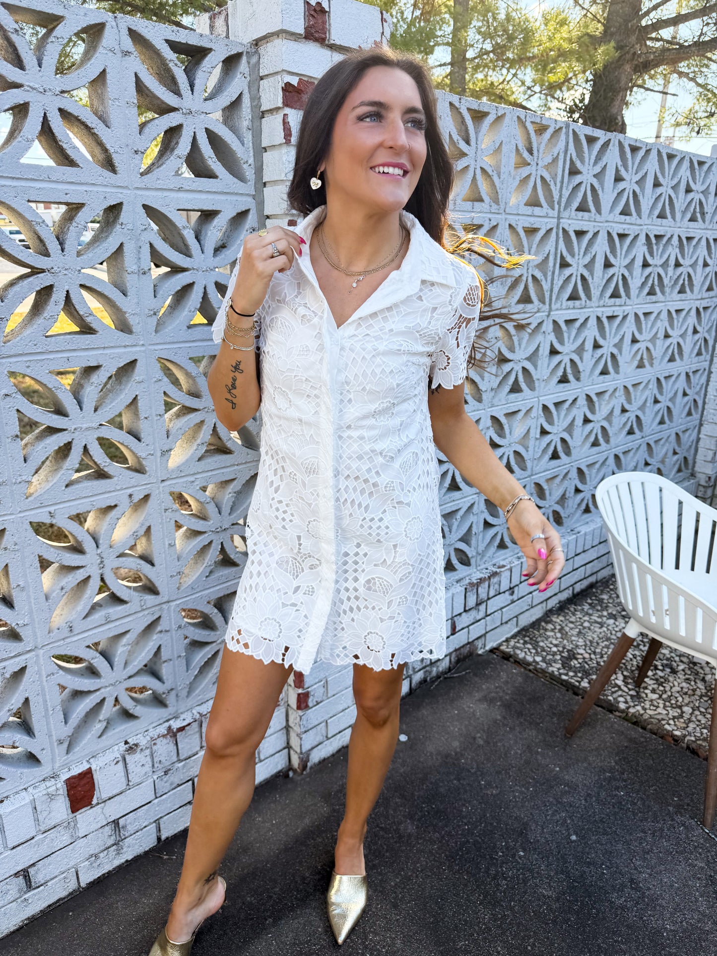 Ivory Afternoon Lace Shirt Dress