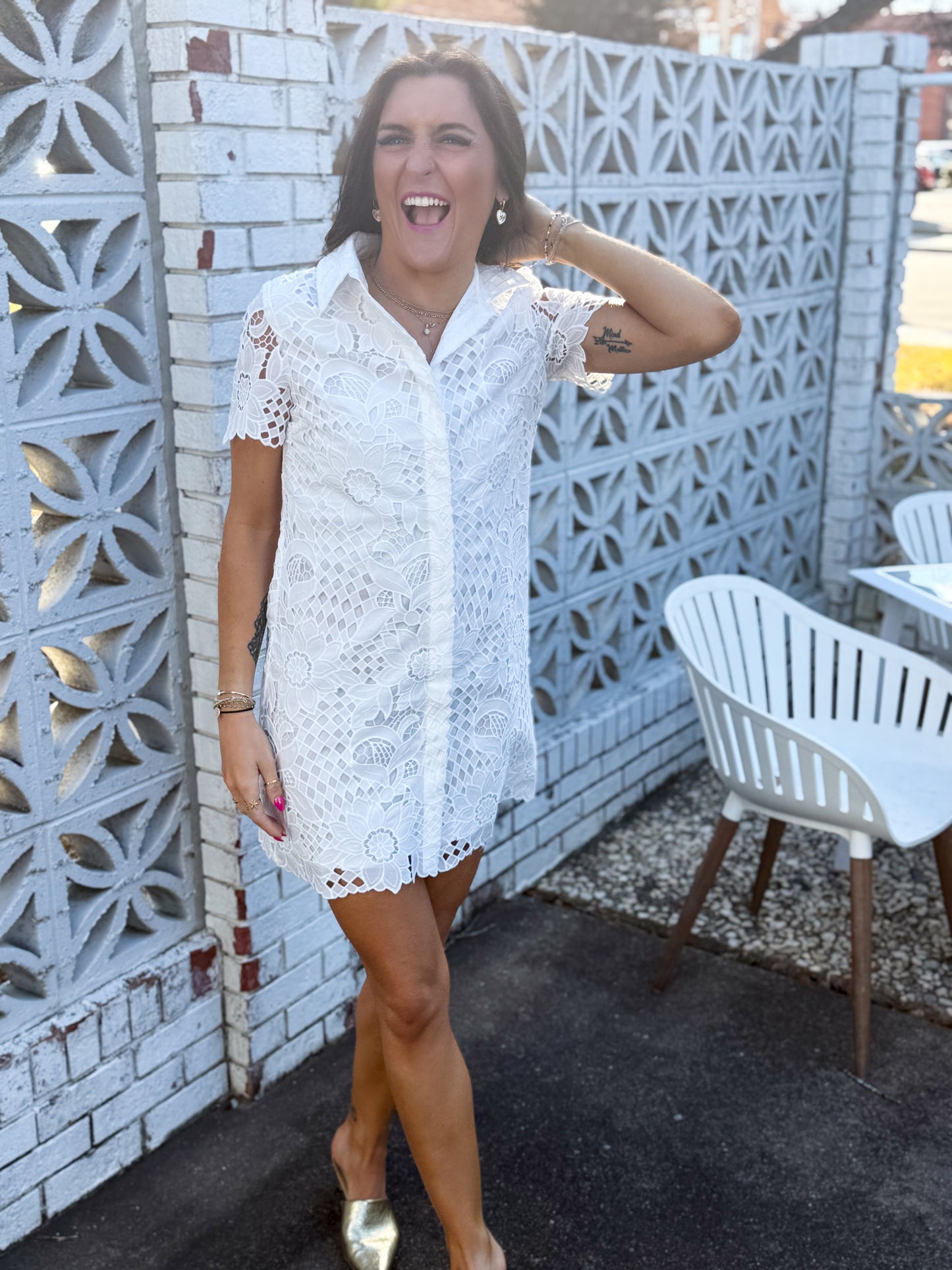 Ivory Afternoon Lace Shirt Dress