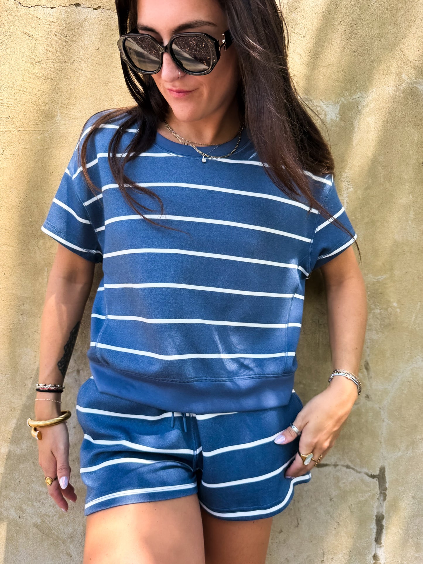 Blue Jean Striped Cloud Fleece Top