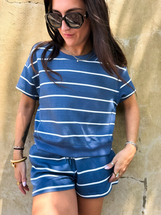 Blue Jean Striped Cloud Fleece Top
