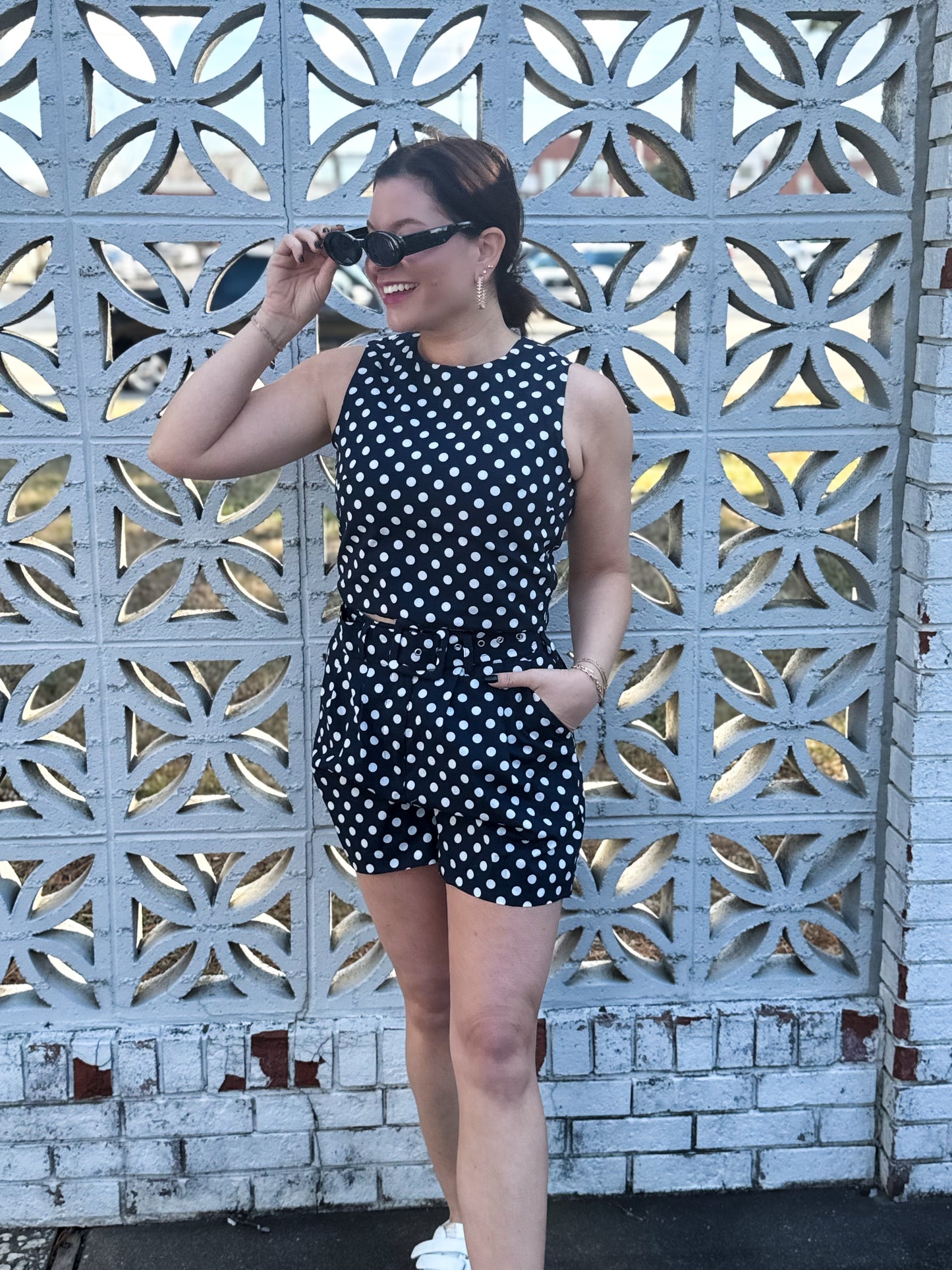 Ellie Navy Polka Dot Crop Top