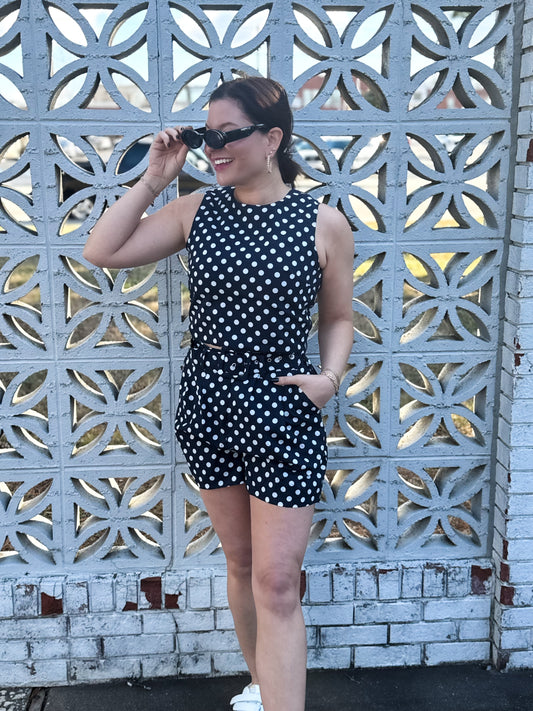 Ellie Navy Polka Dot Crop Top