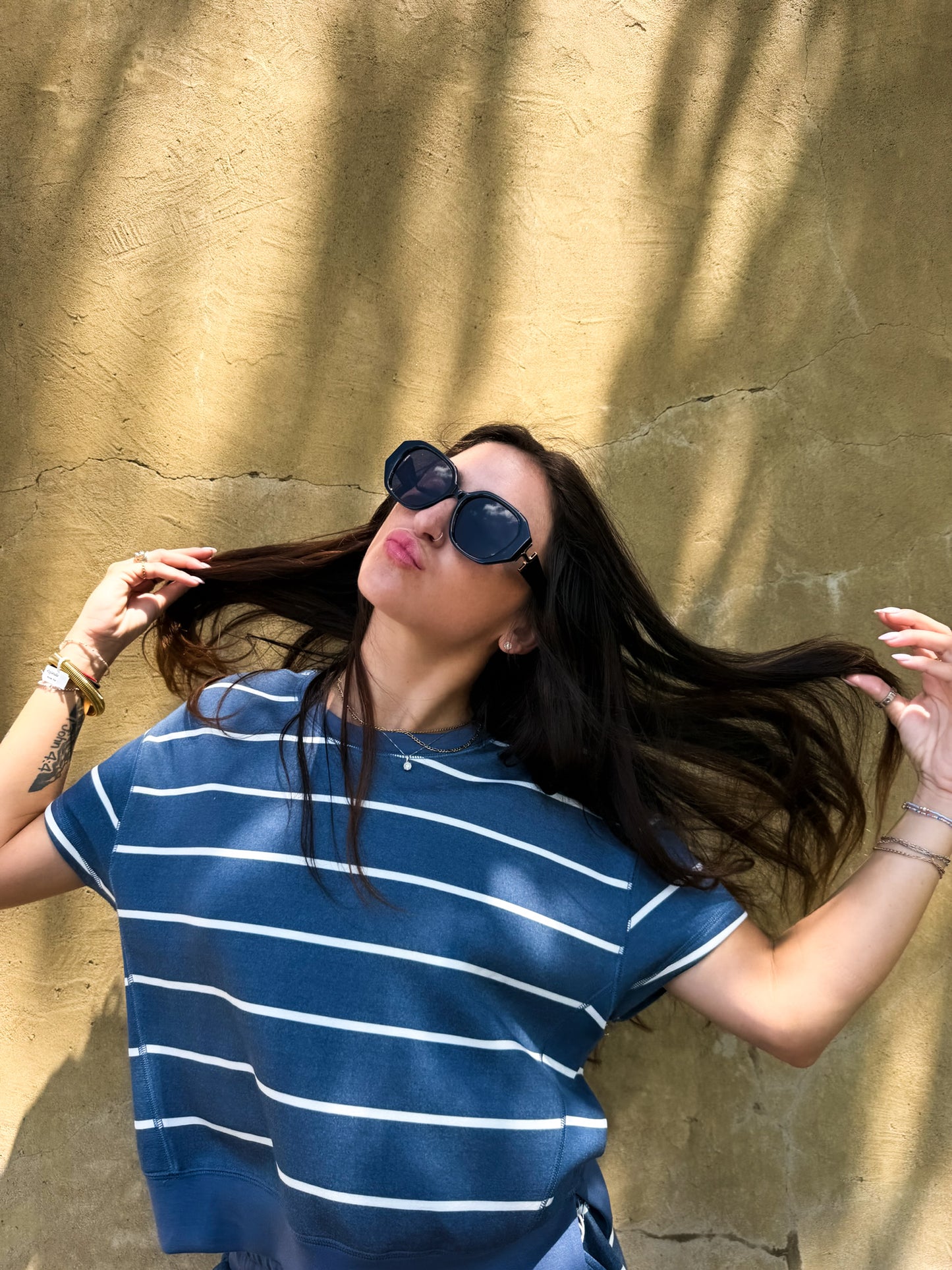 Blue Jean Striped Cloud Fleece Top
