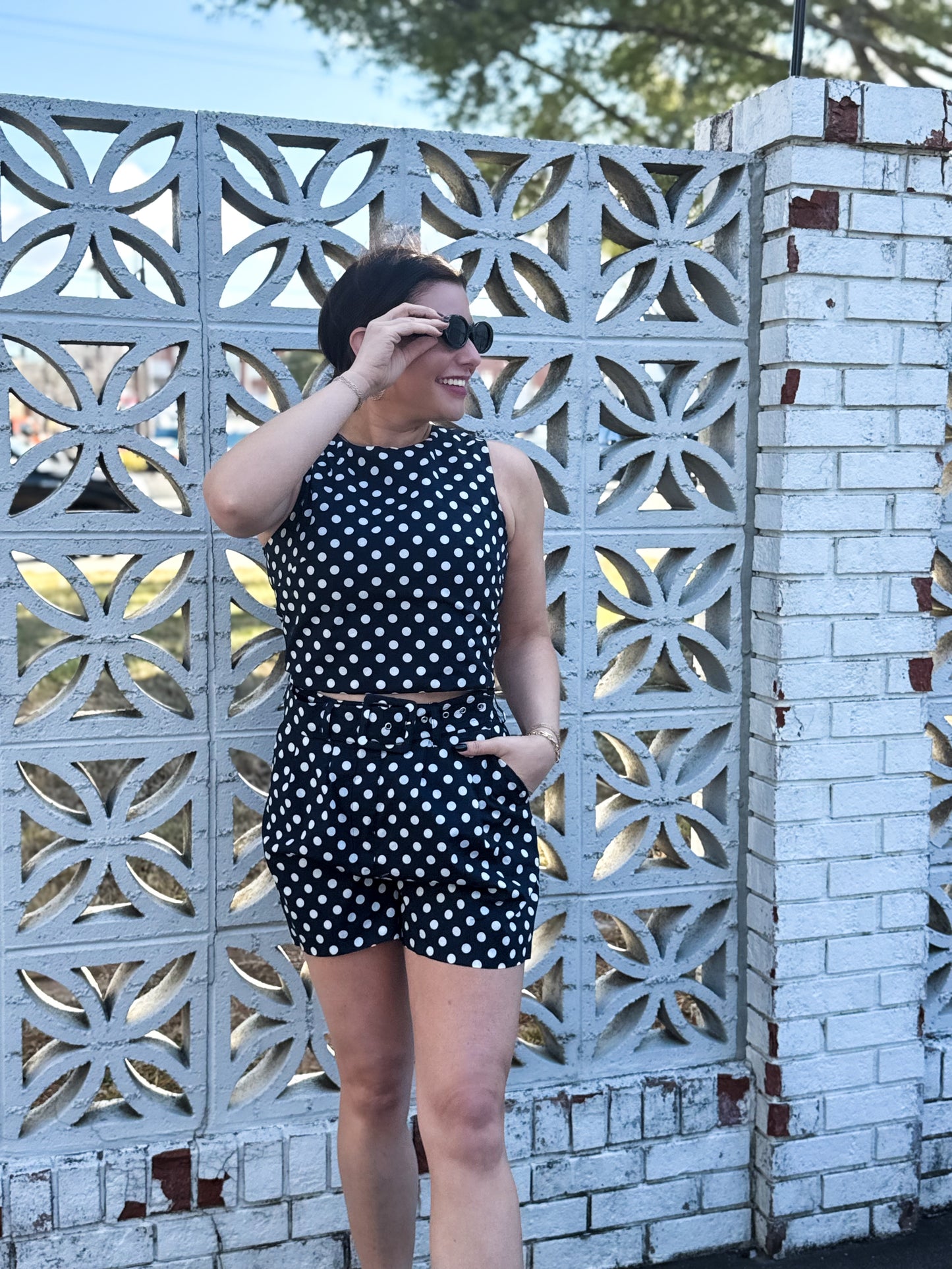 Ellie Navy Polka Dot Crop Top