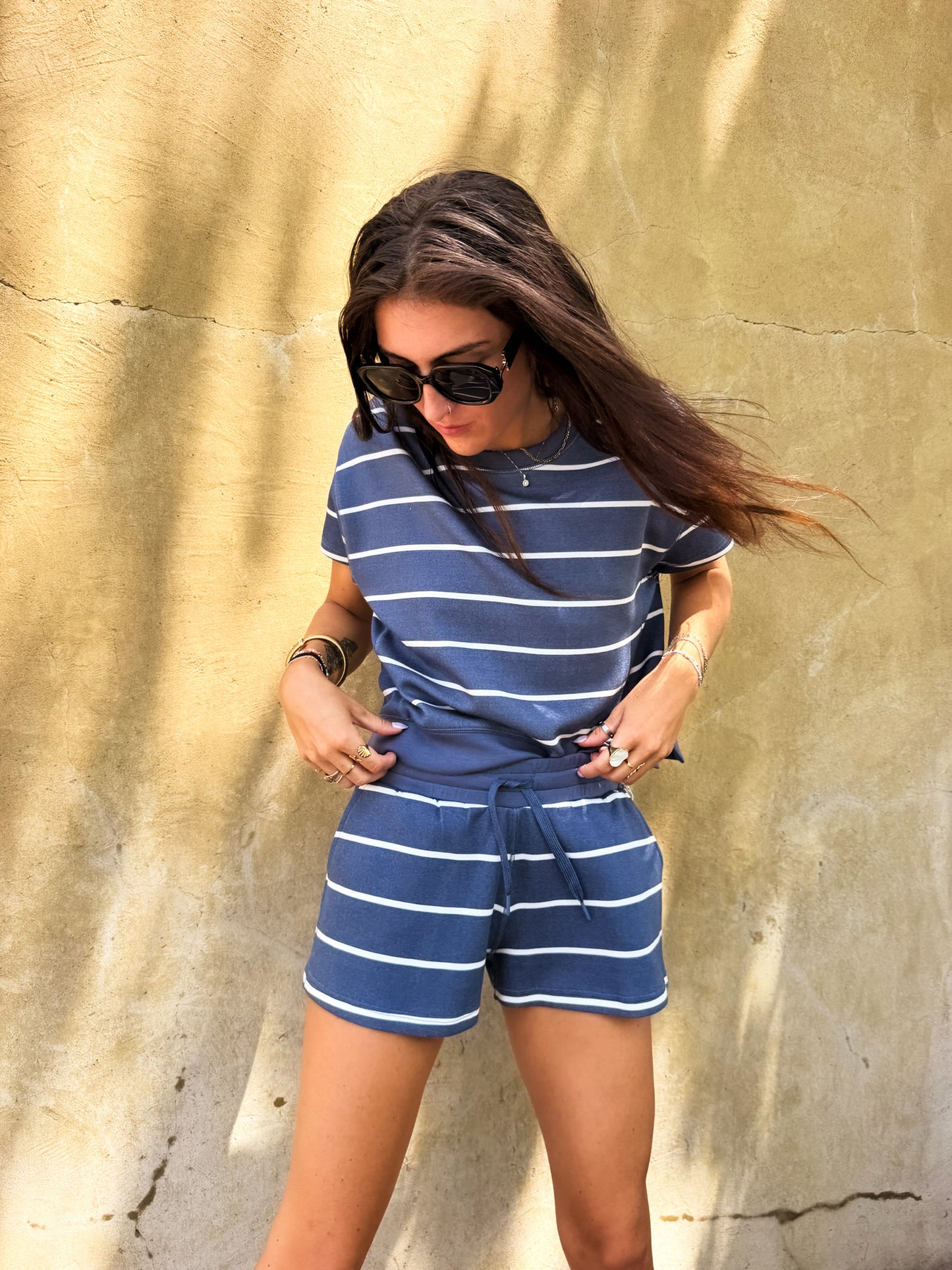 Blue Jean Striped Cloud Fleece Top