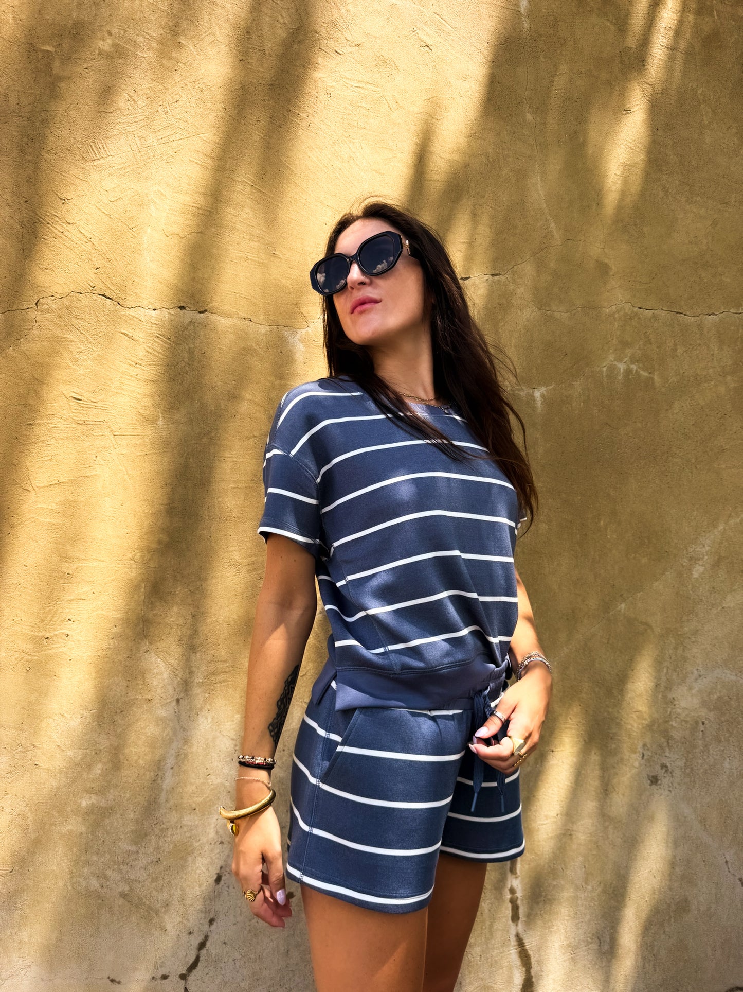 Blue Jean Striped Cloud Fleece Top