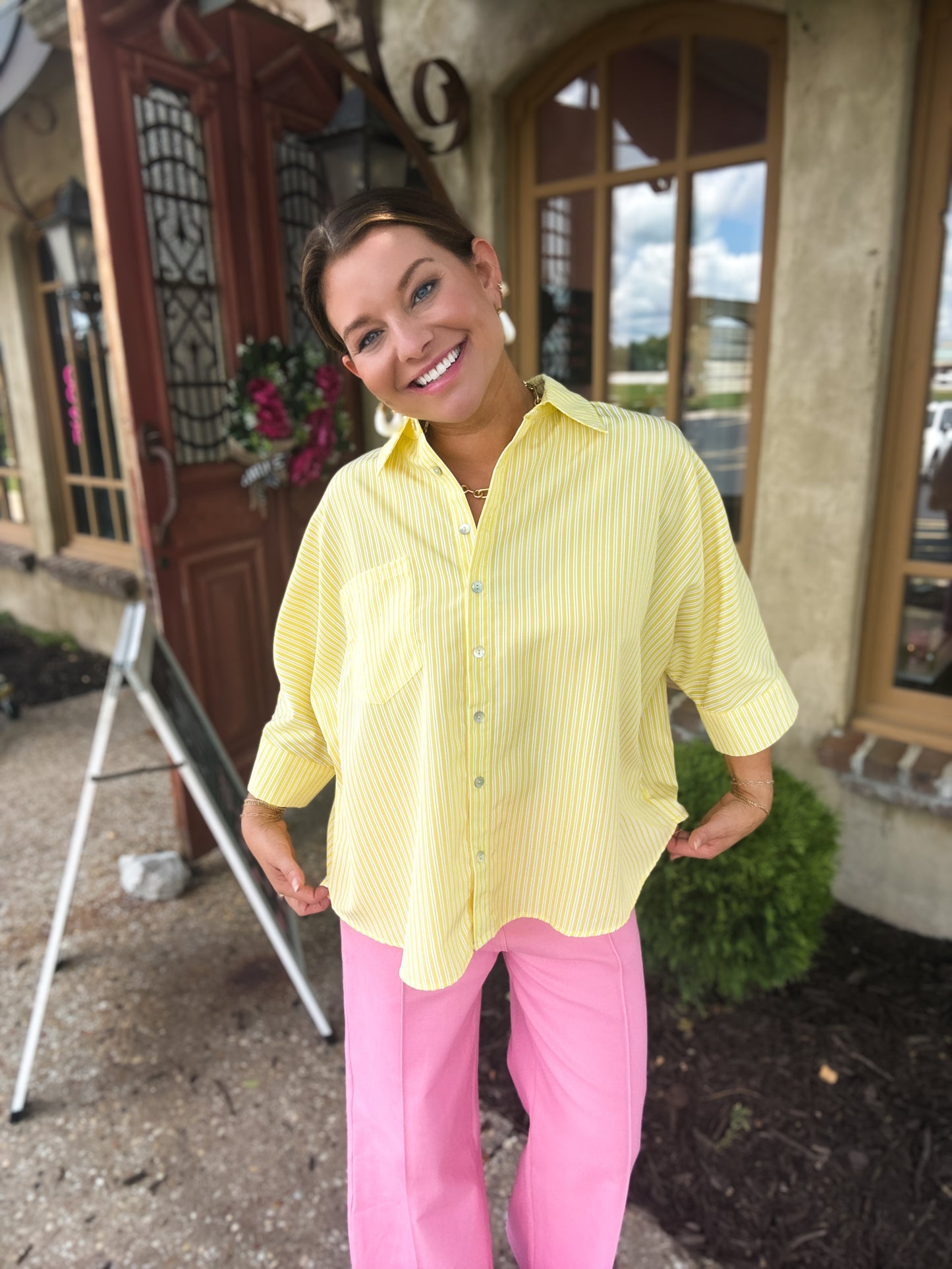 Lemon Breeze Pinstripe Top