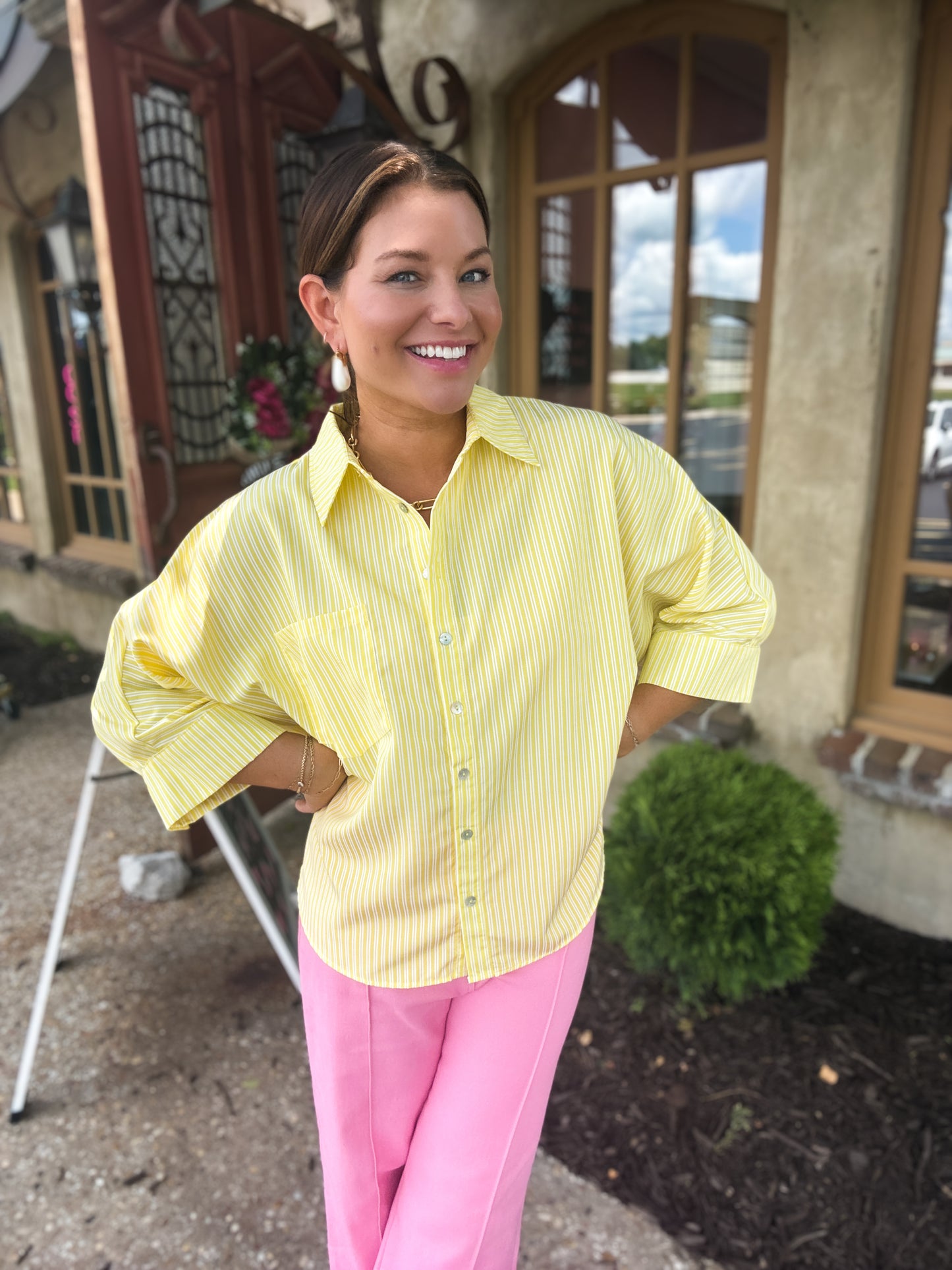 Lemon Breeze Pinstripe Top