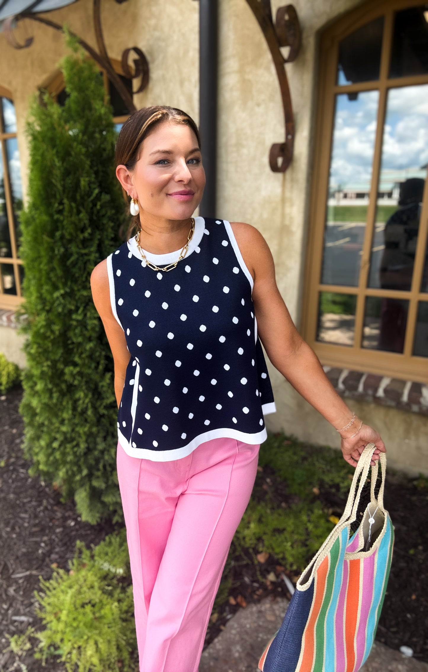 Madelynn Navy Polka Dot Knit Tank