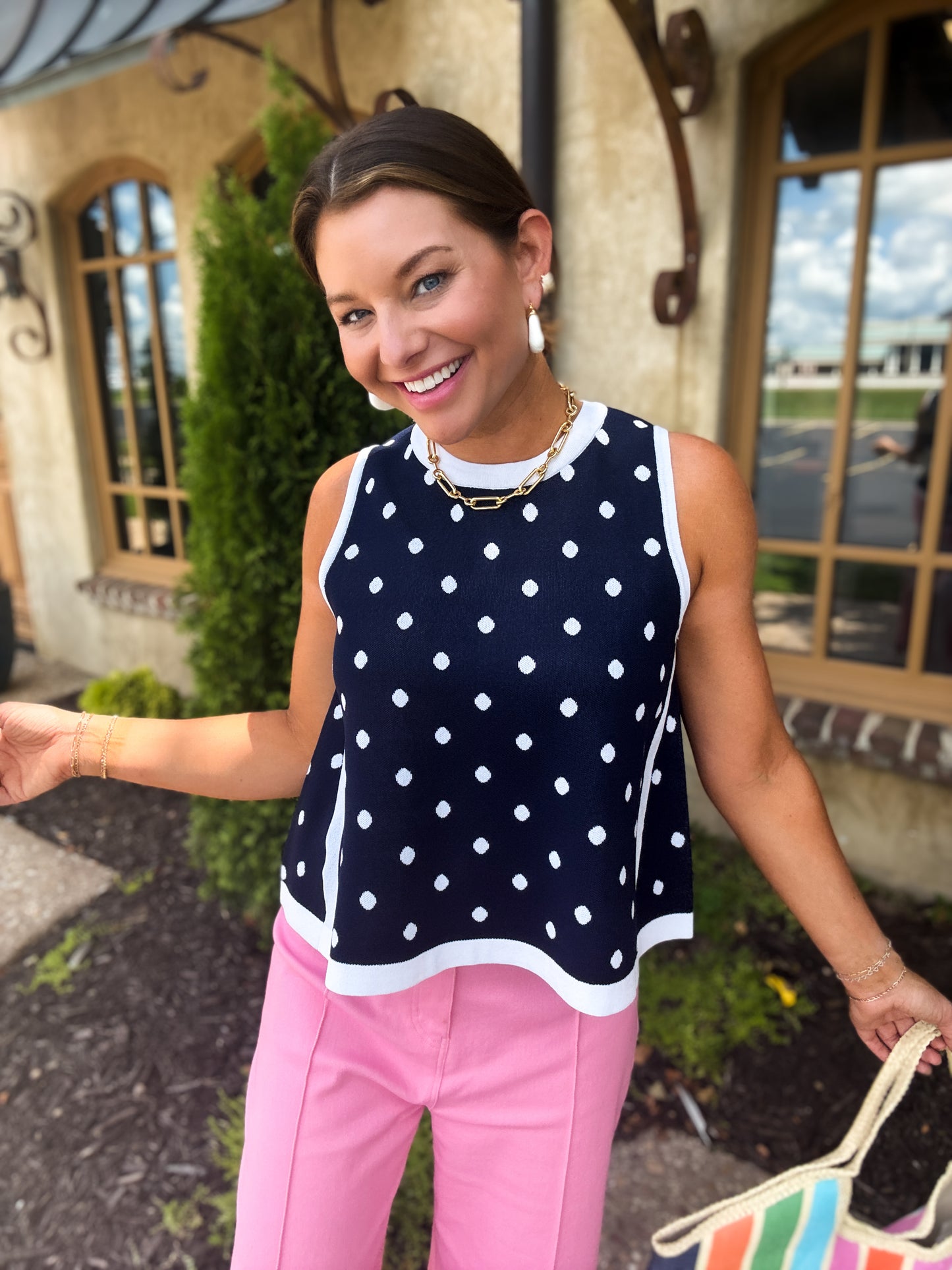 Madelynn Navy Polka Dot Knit Tank