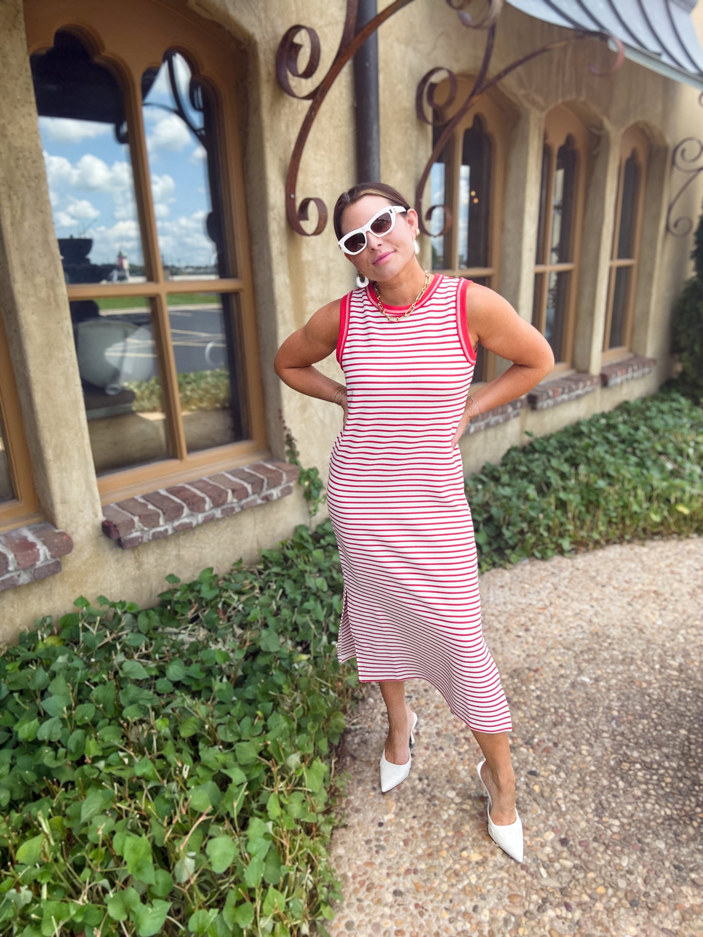 Red Sail Stripe Midi Dress