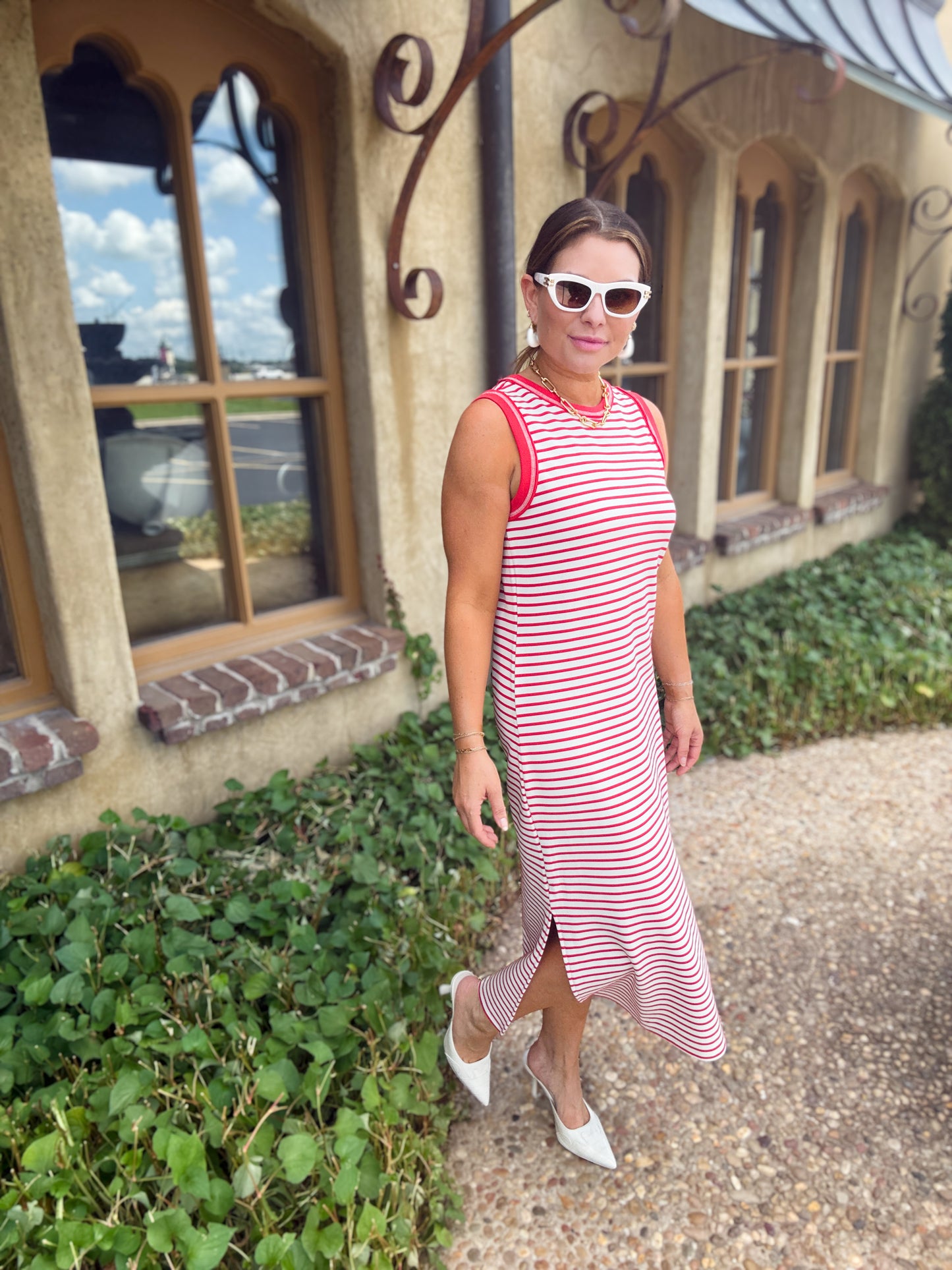 Red Sail Stripe Midi Dress