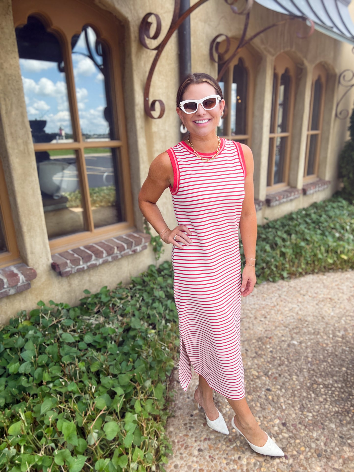 Red Sail Stripe Midi Dress