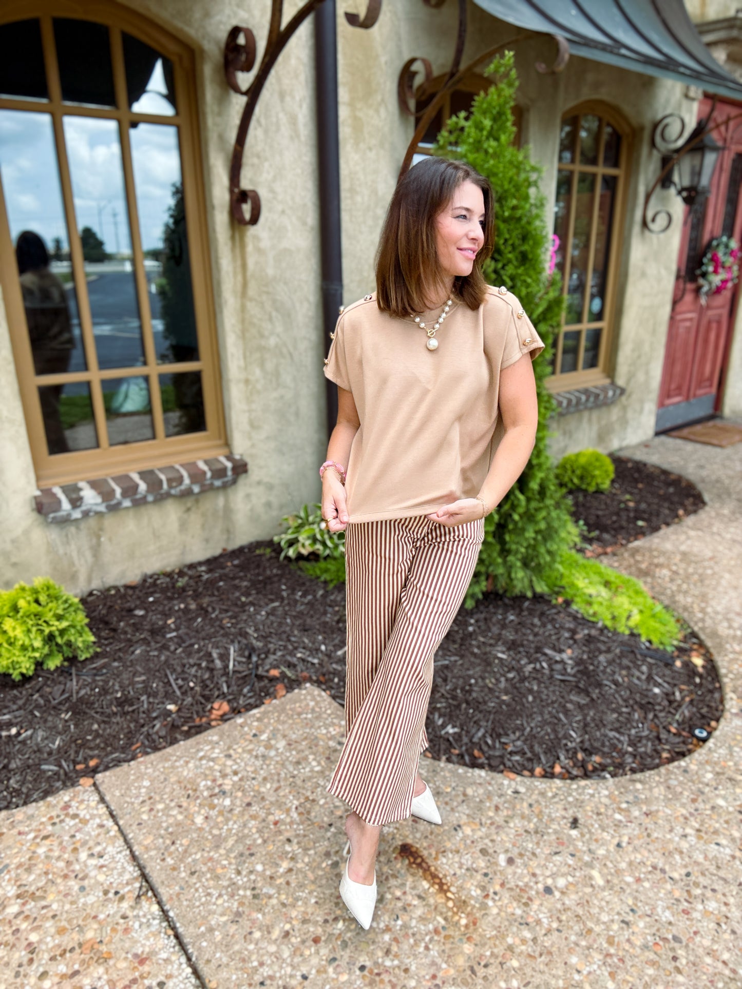 Tate Taupe Studded Tee