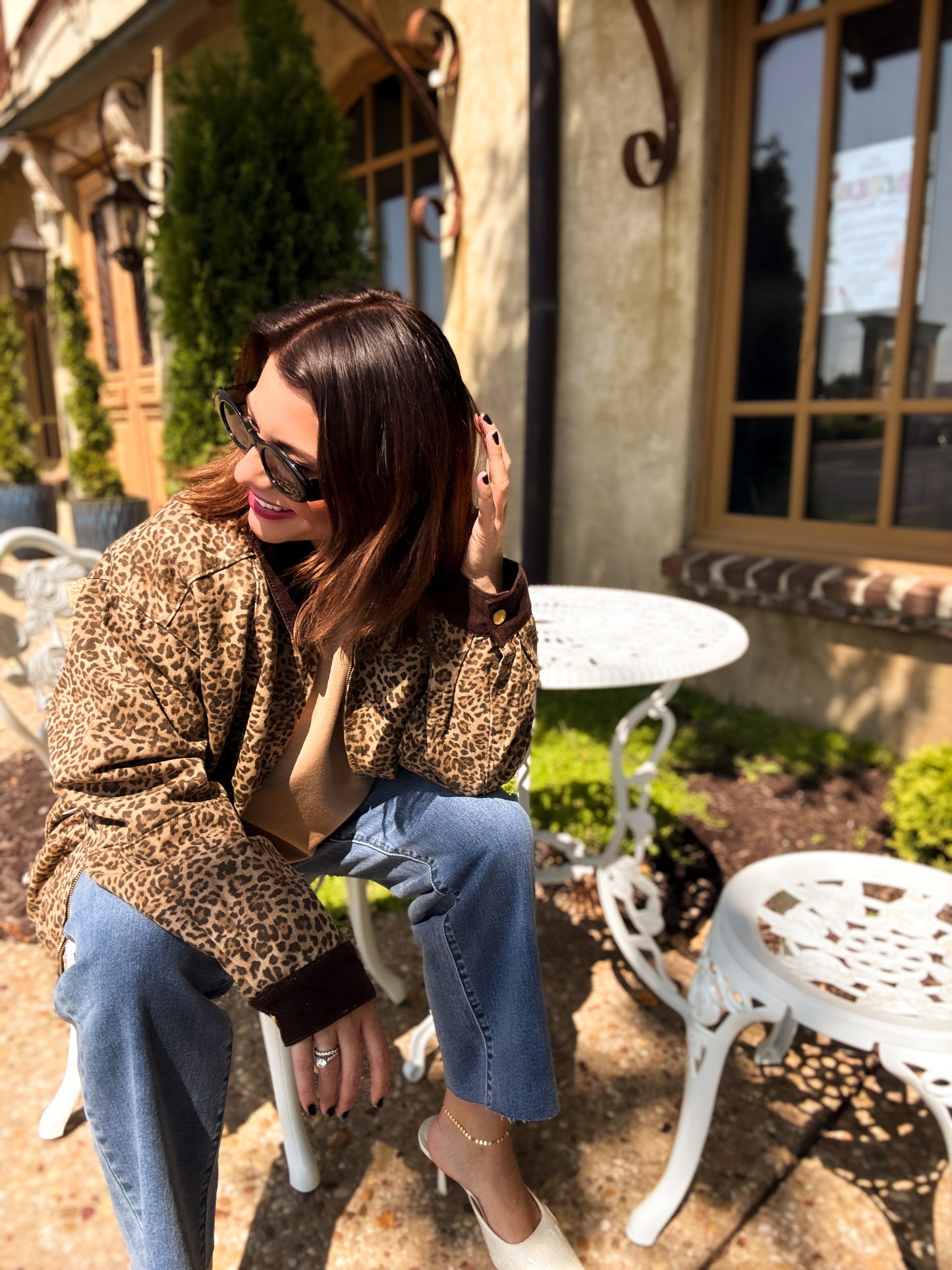 Leopard Denim Carter Bomber Jacket
