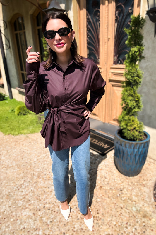 Espresso Affair Tie Blouse