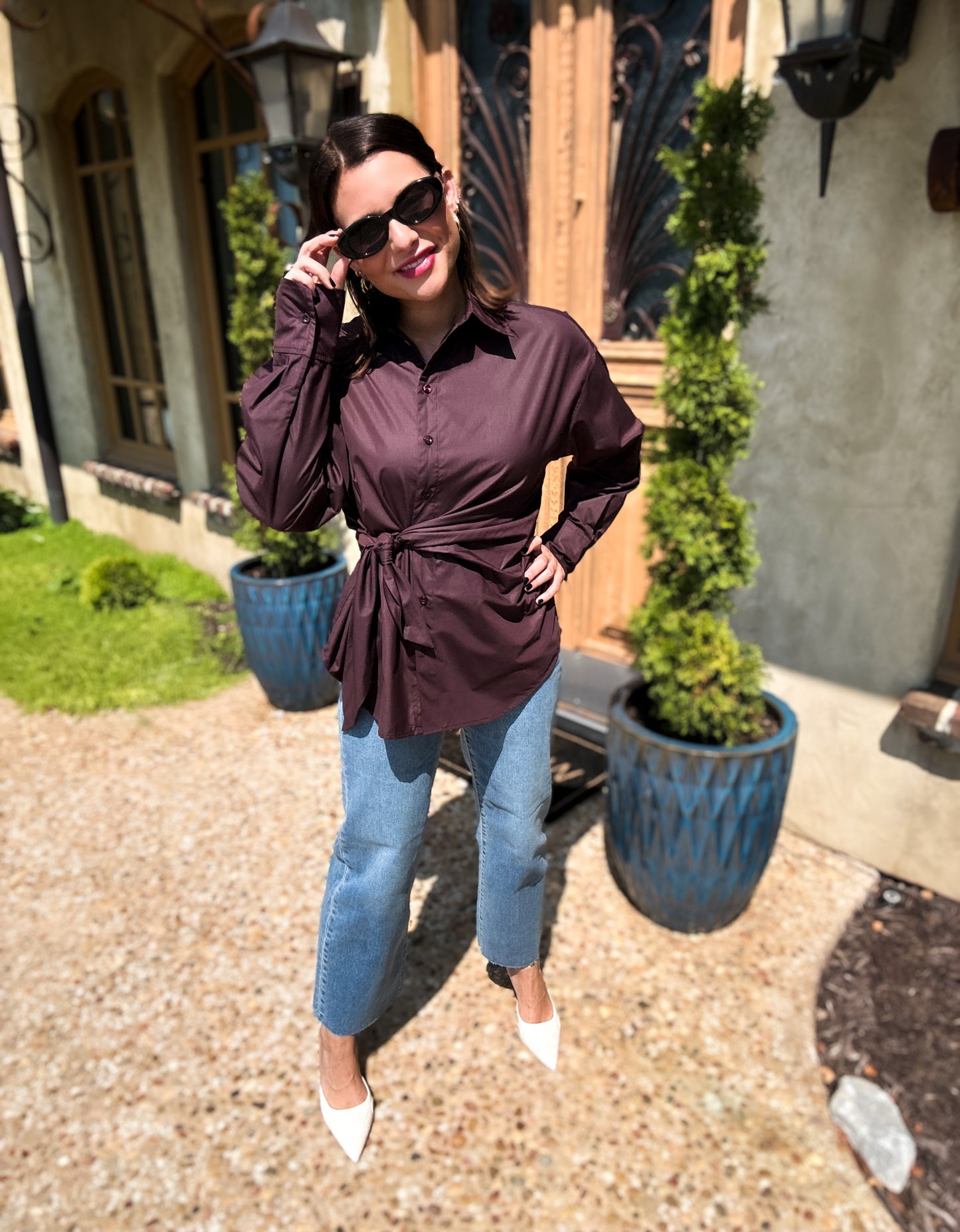Espresso Affair Tie Blouse