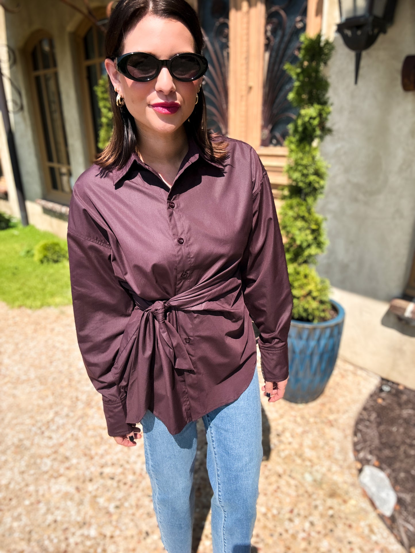Espresso Affair Tie Blouse