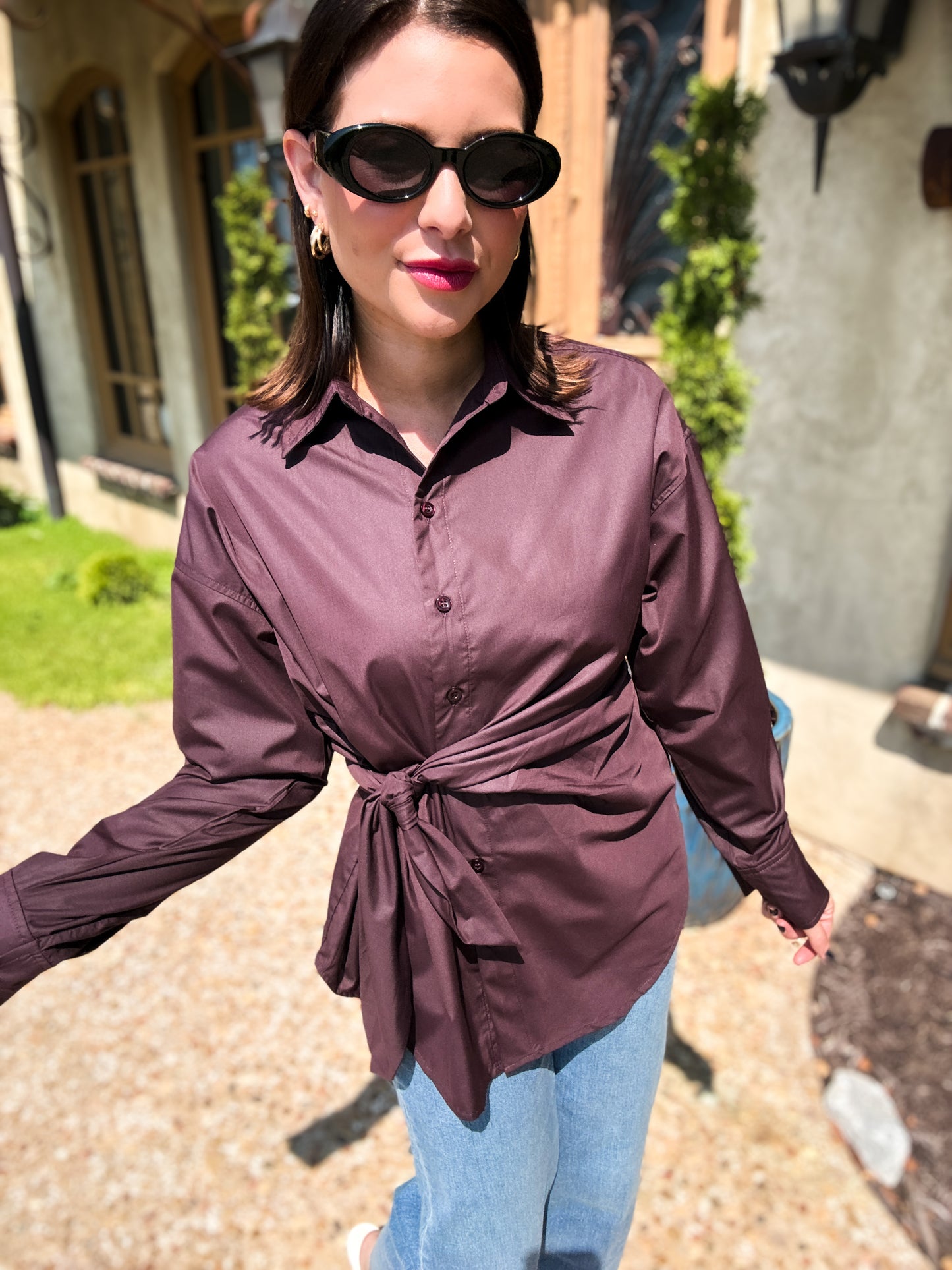 Espresso Affair Tie Blouse
