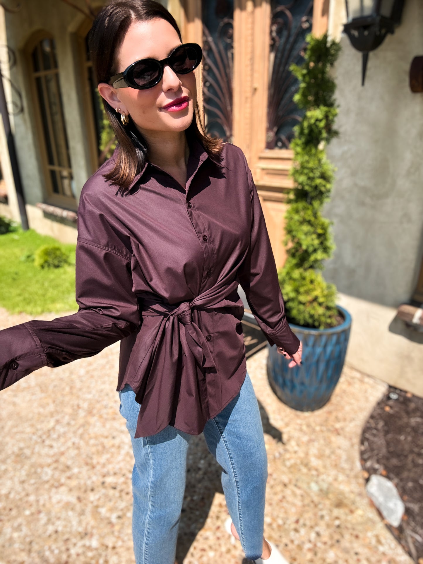 Espresso Affair Tie Blouse