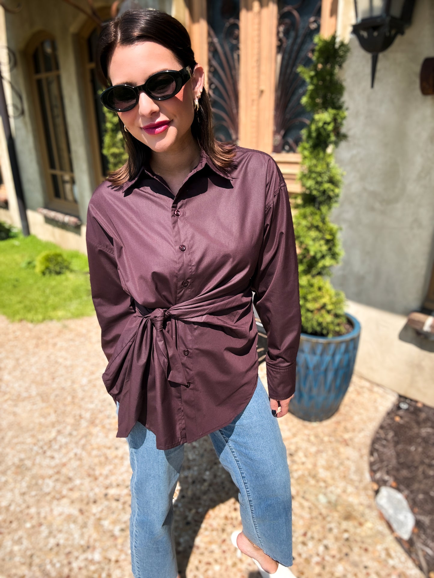 Espresso Affair Tie Blouse