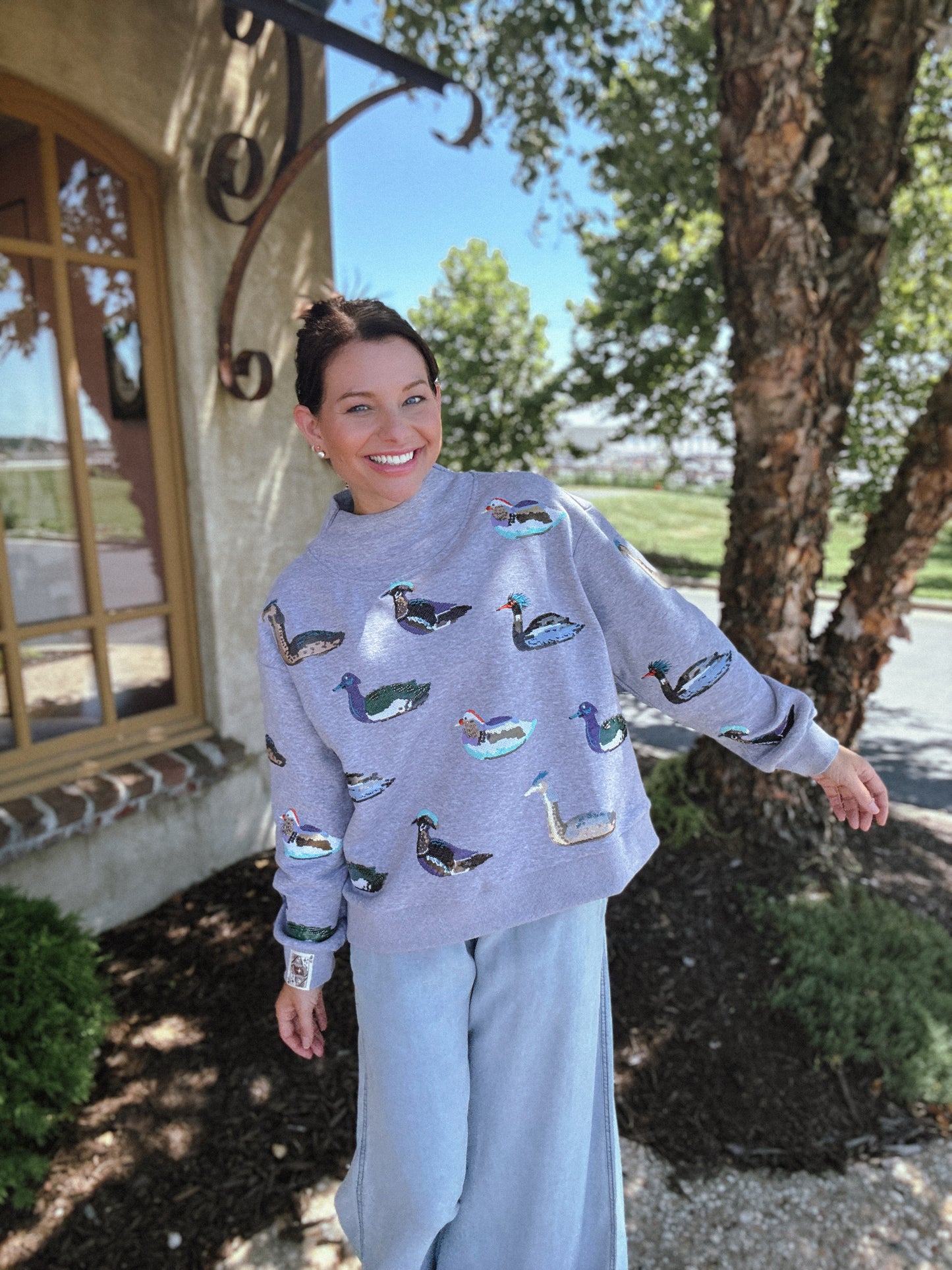 Dark Grey Multi Duck Mockneck Sweatshirt