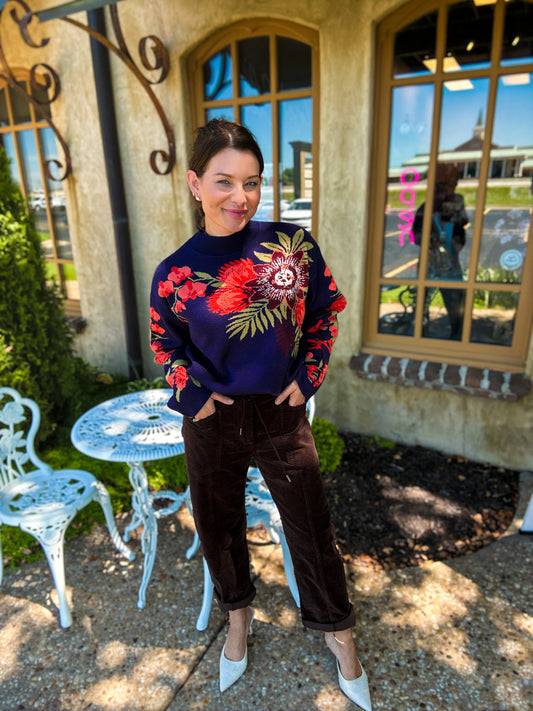 Navy Bloom Knit Sweater