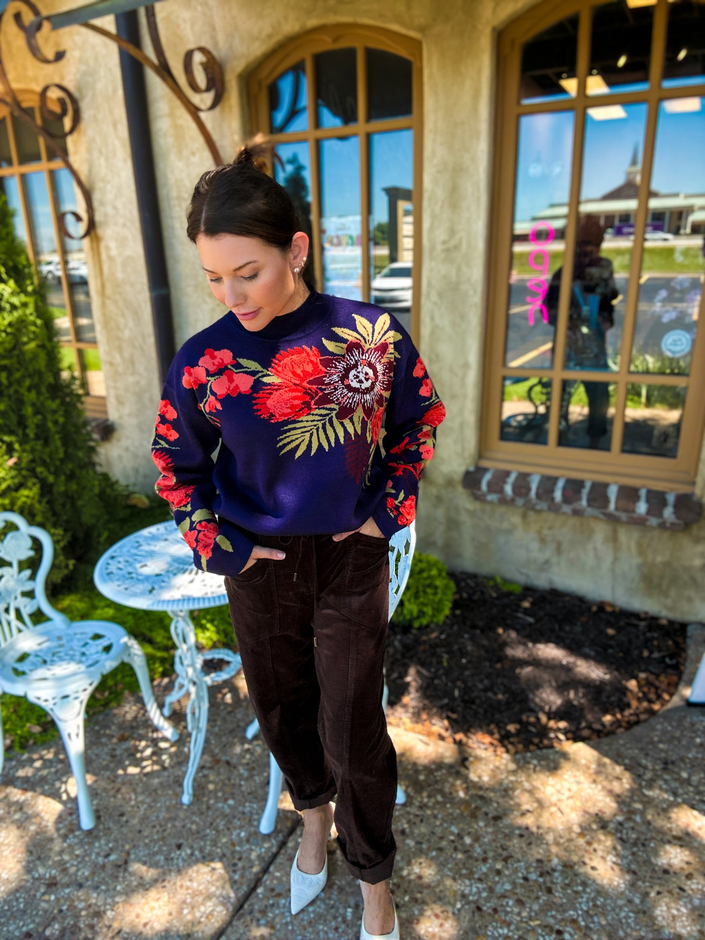 Navy Bloom Knit Sweater