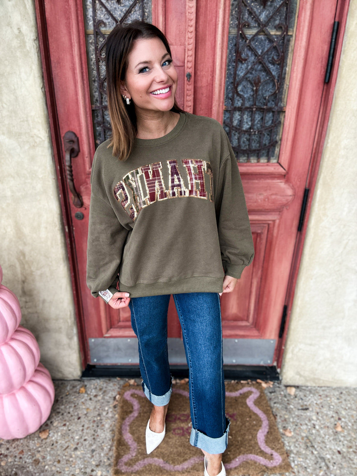 Brown Plaid Thanks Sweatshirt