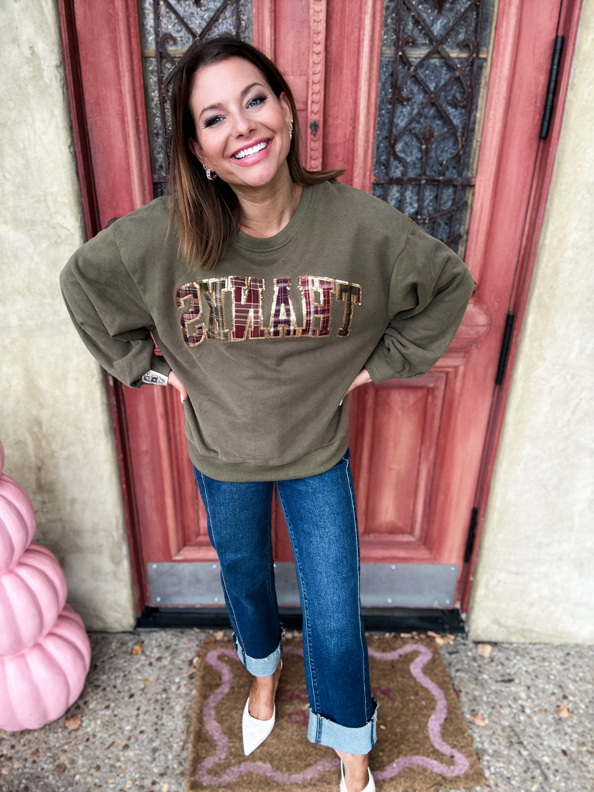 Brown Plaid Thanks Sweatshirt