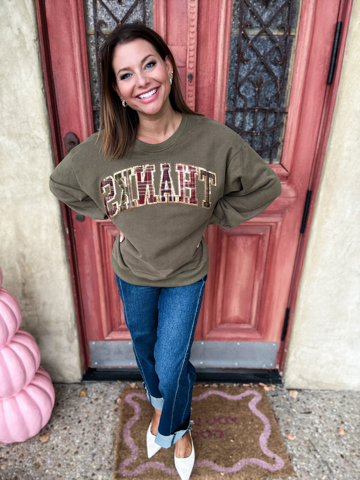 Brown Plaid Thanks Sweatshirt