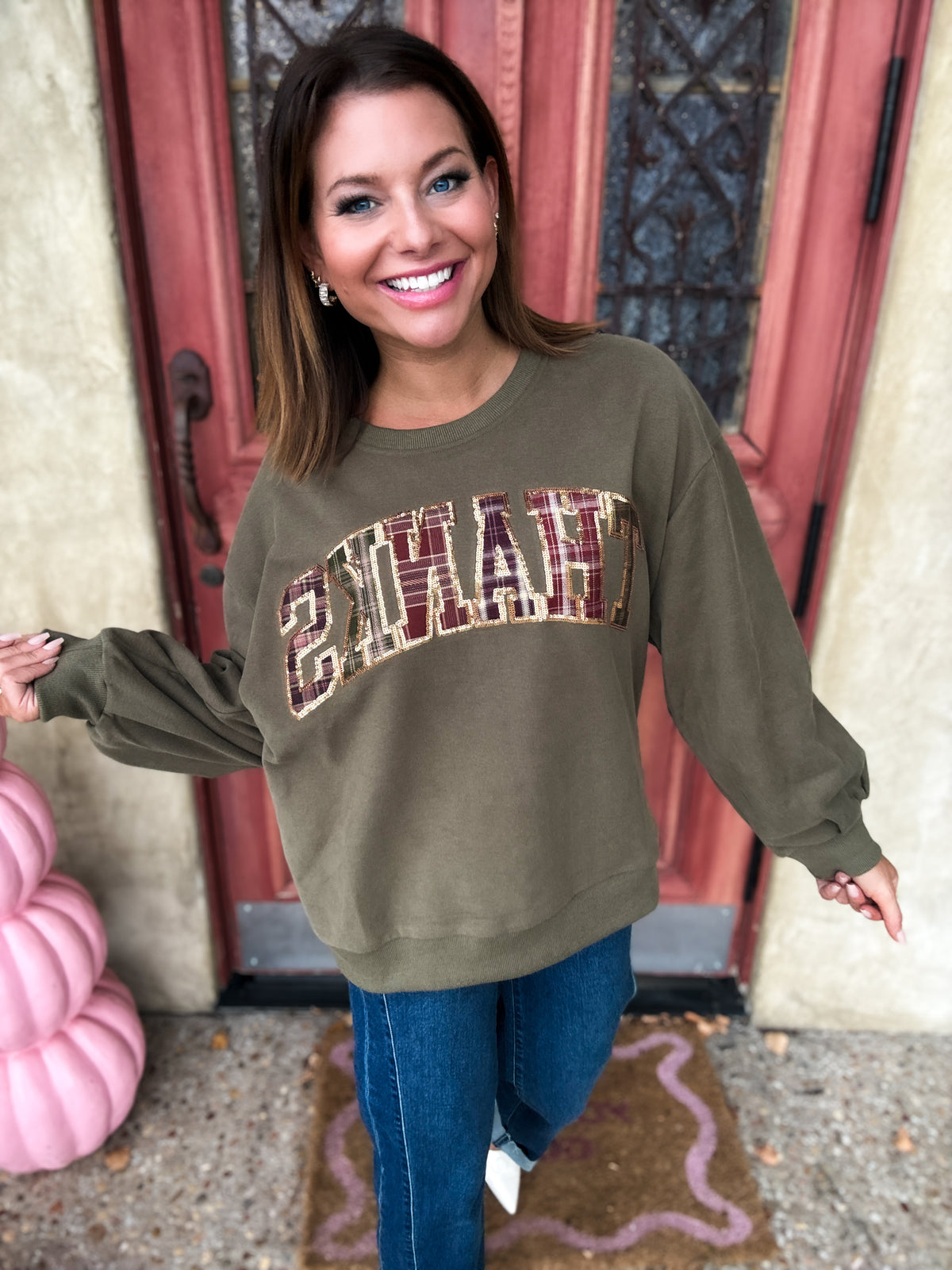 Brown Plaid Thanks Sweatshirt