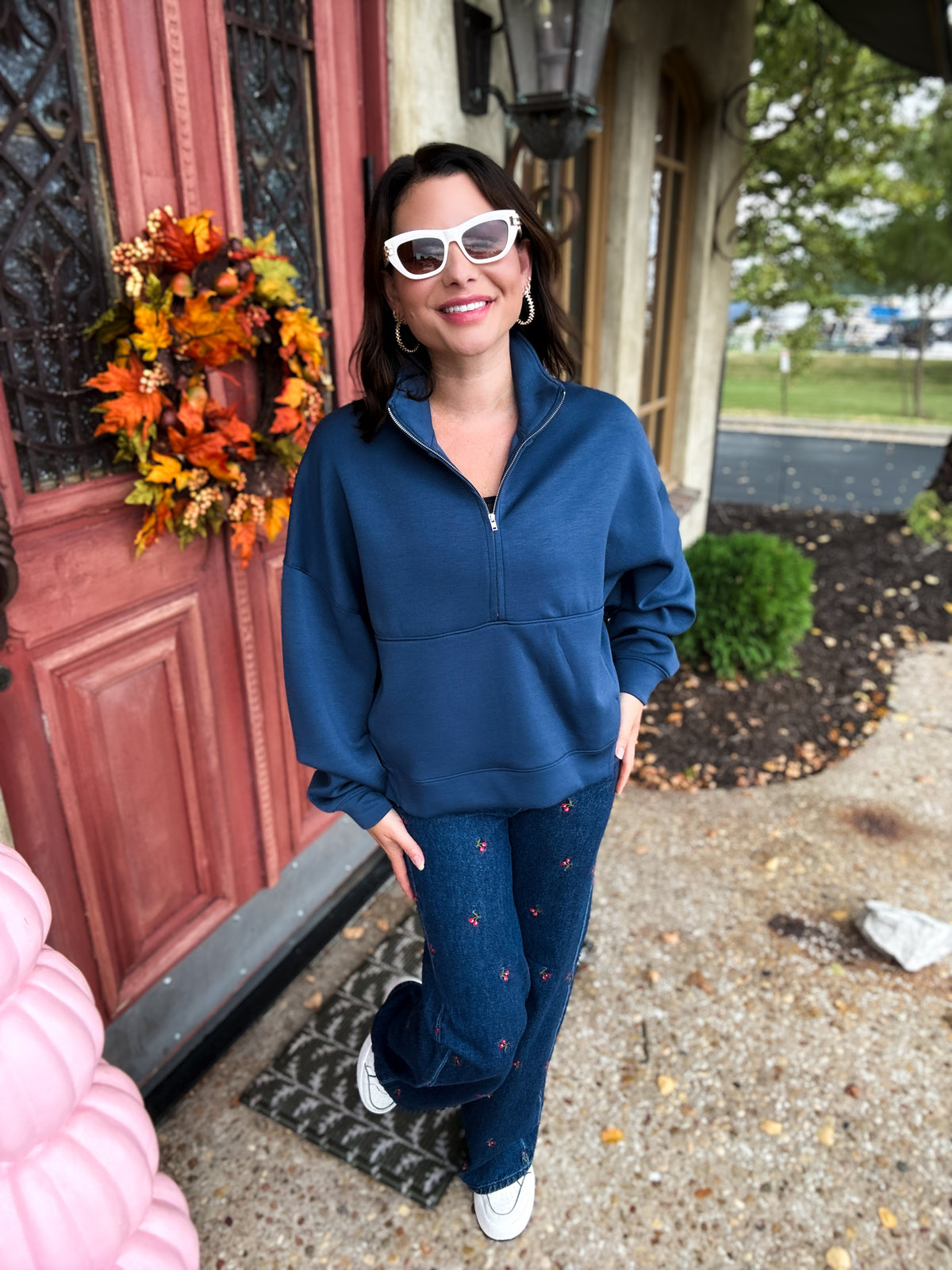 Misty Blue Cloud Fleece Quarter Zip