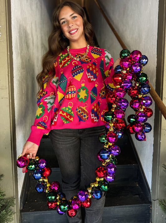 Pink Multi Jeweled Ornament Sweater