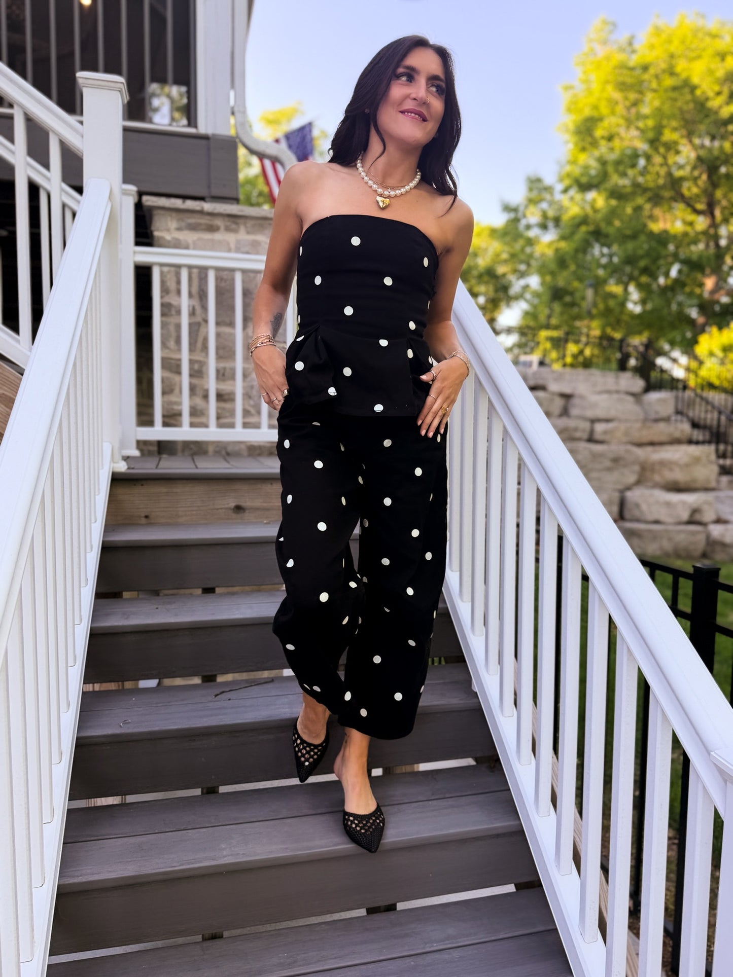 Polka Dot Pleated Strapless Top