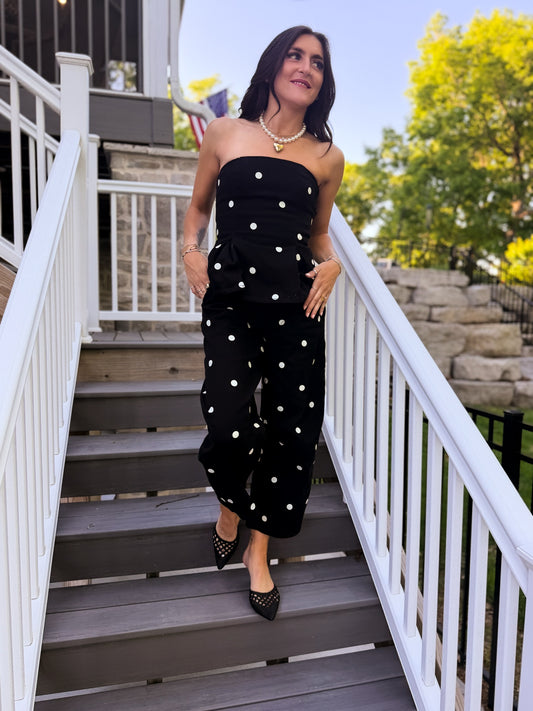 Polka Dot Pleated Strapless Top