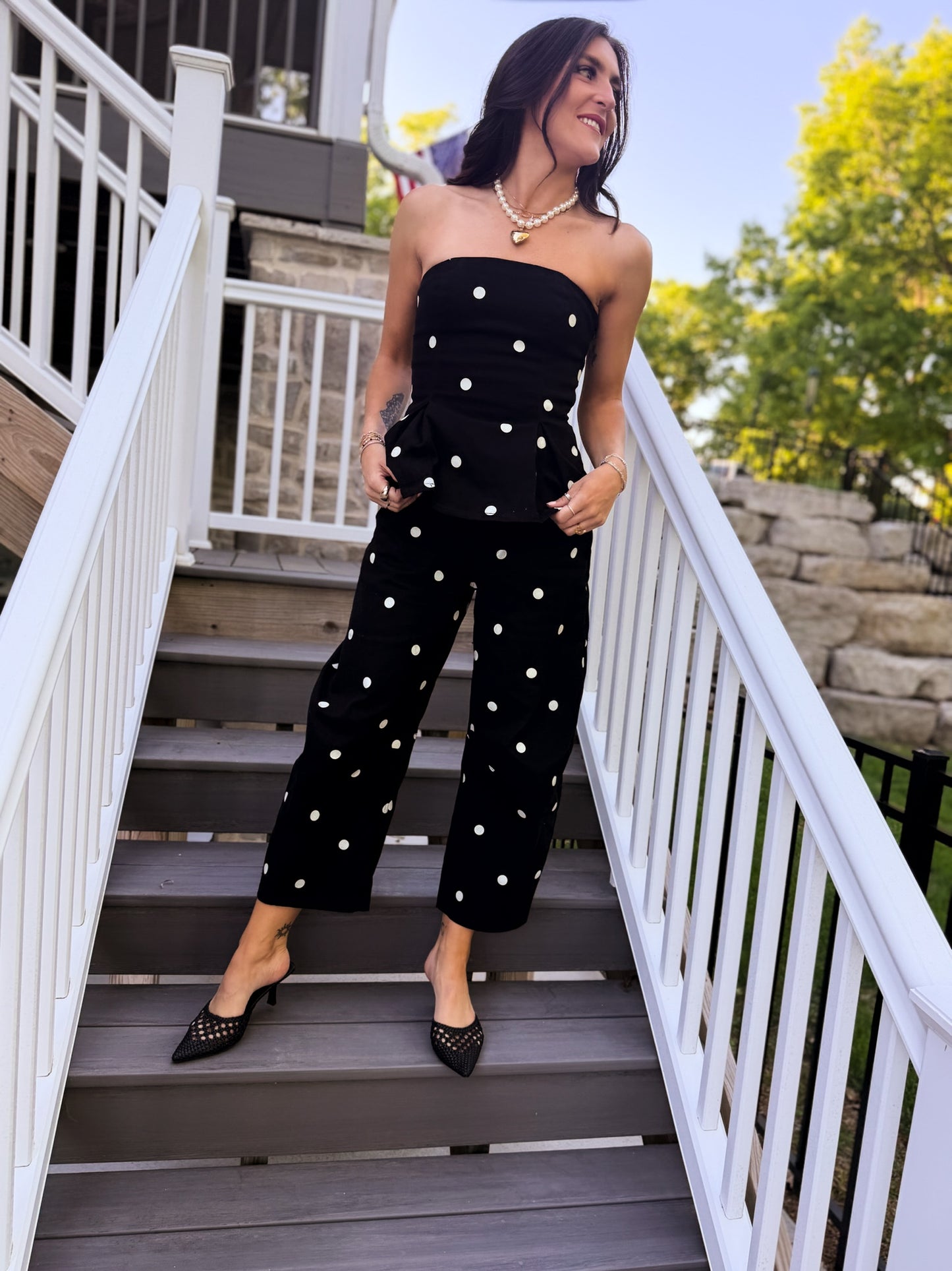 Polka Dot Pleated Strapless Top