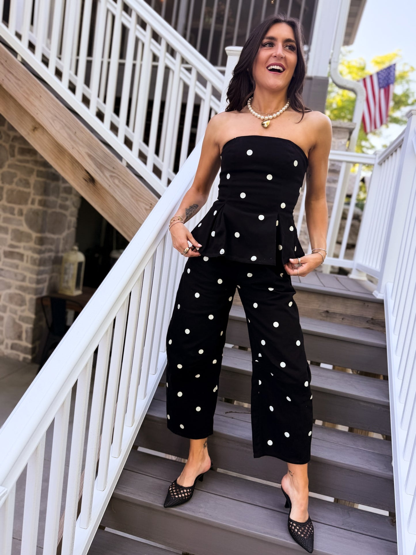 Polka Dot Pleated Strapless Top