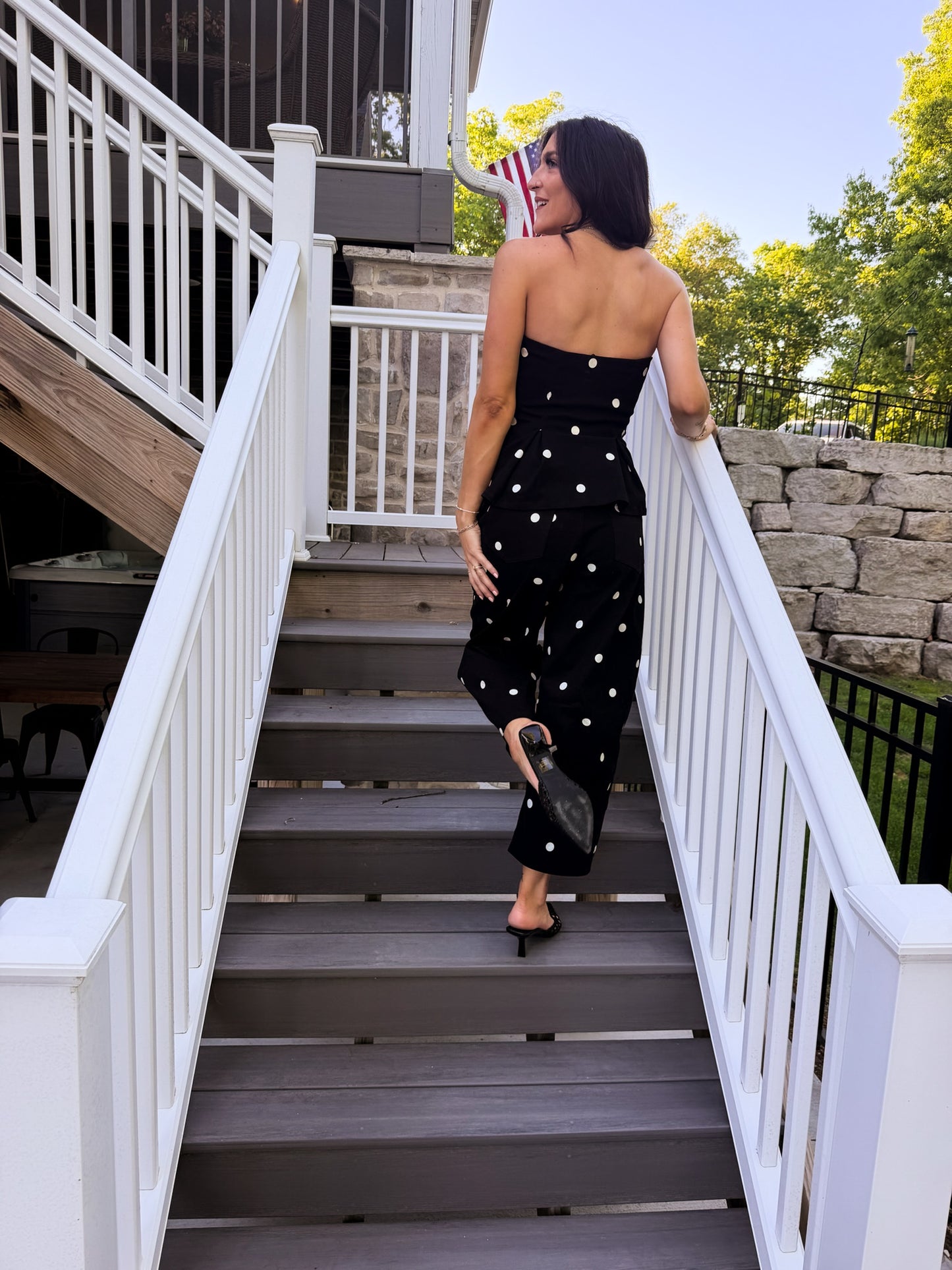 Polka Dot Pleated Strapless Top